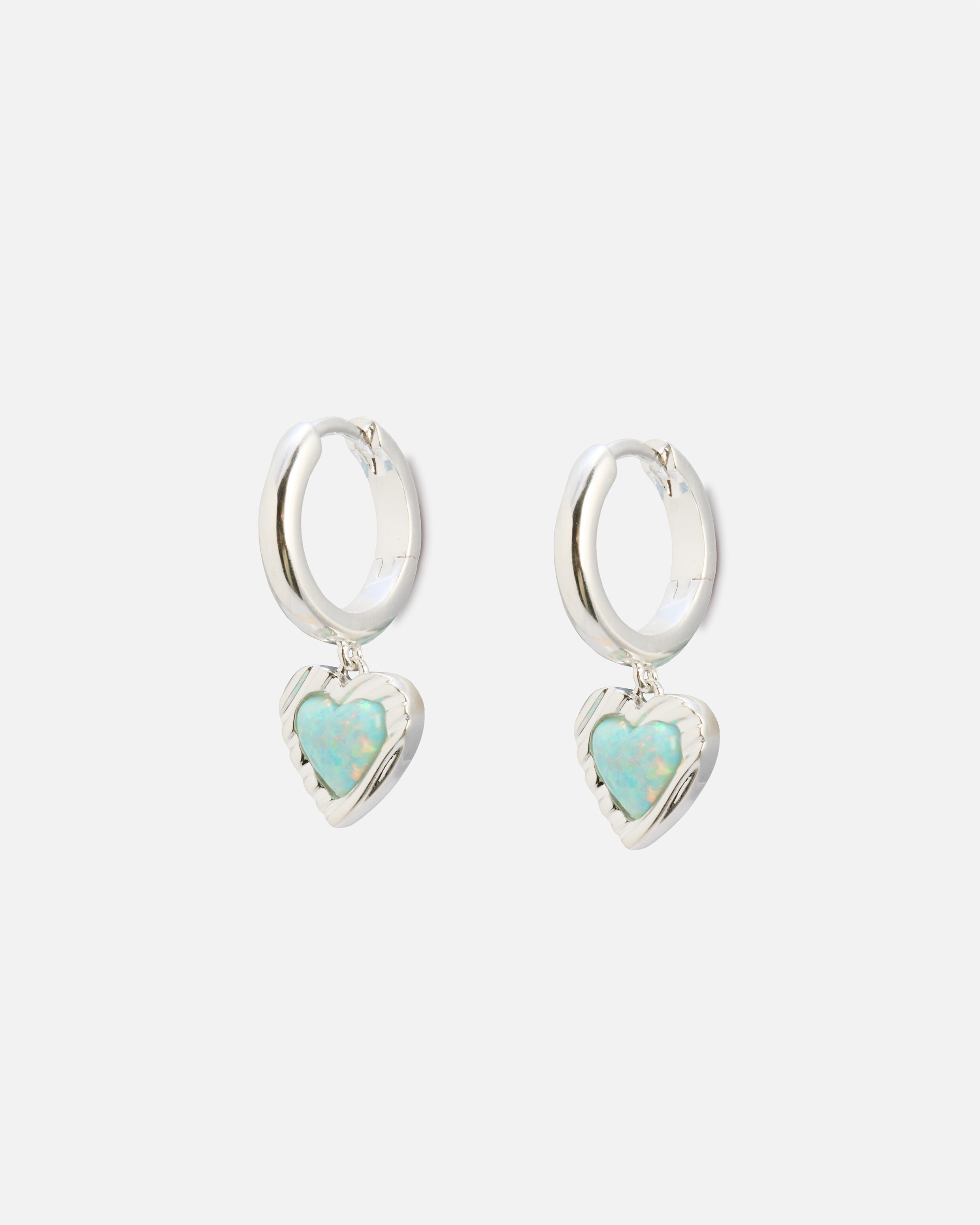 Oriena Opalite Inlay Silver Plated Heart Earrings