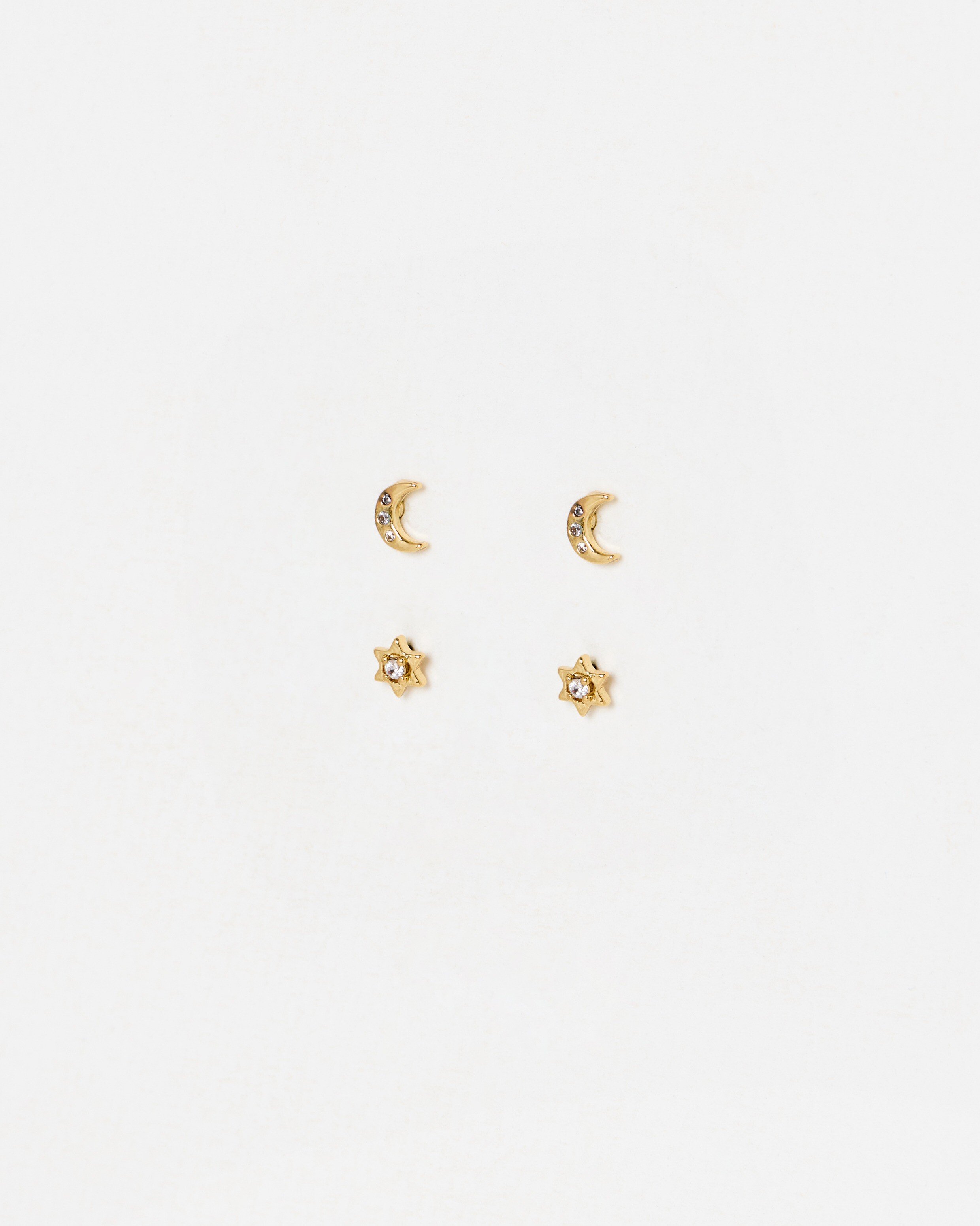 Evara Star & Moon Mini Stud Earrings Set of Two | Oliver Bonas