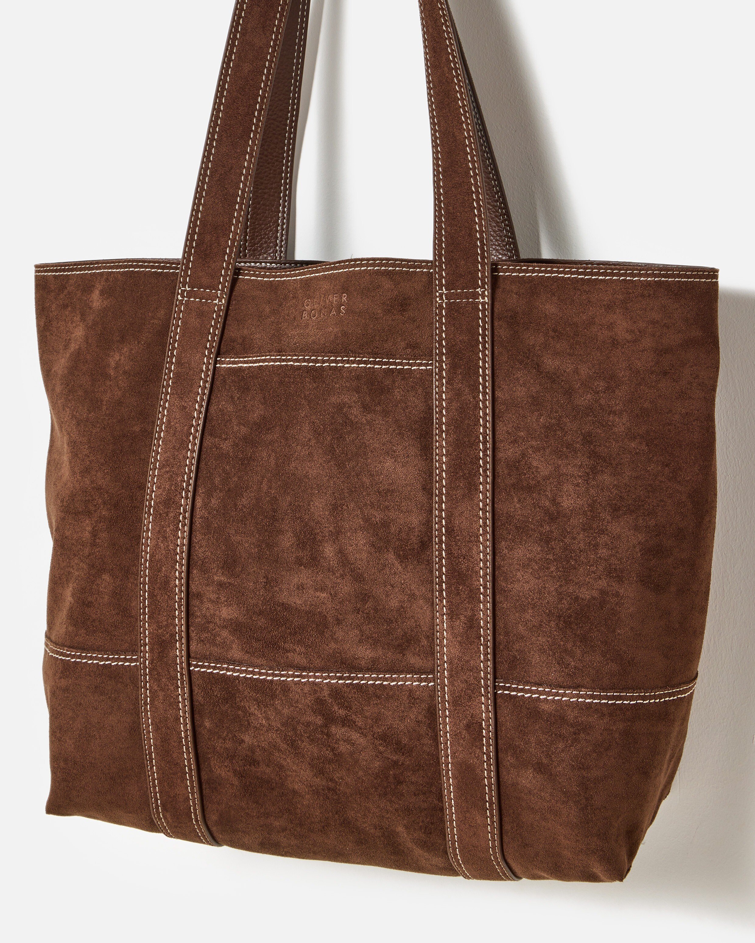 Jennie Chocolate Brown Faux Suede Tote Bag | Oliver Bonas