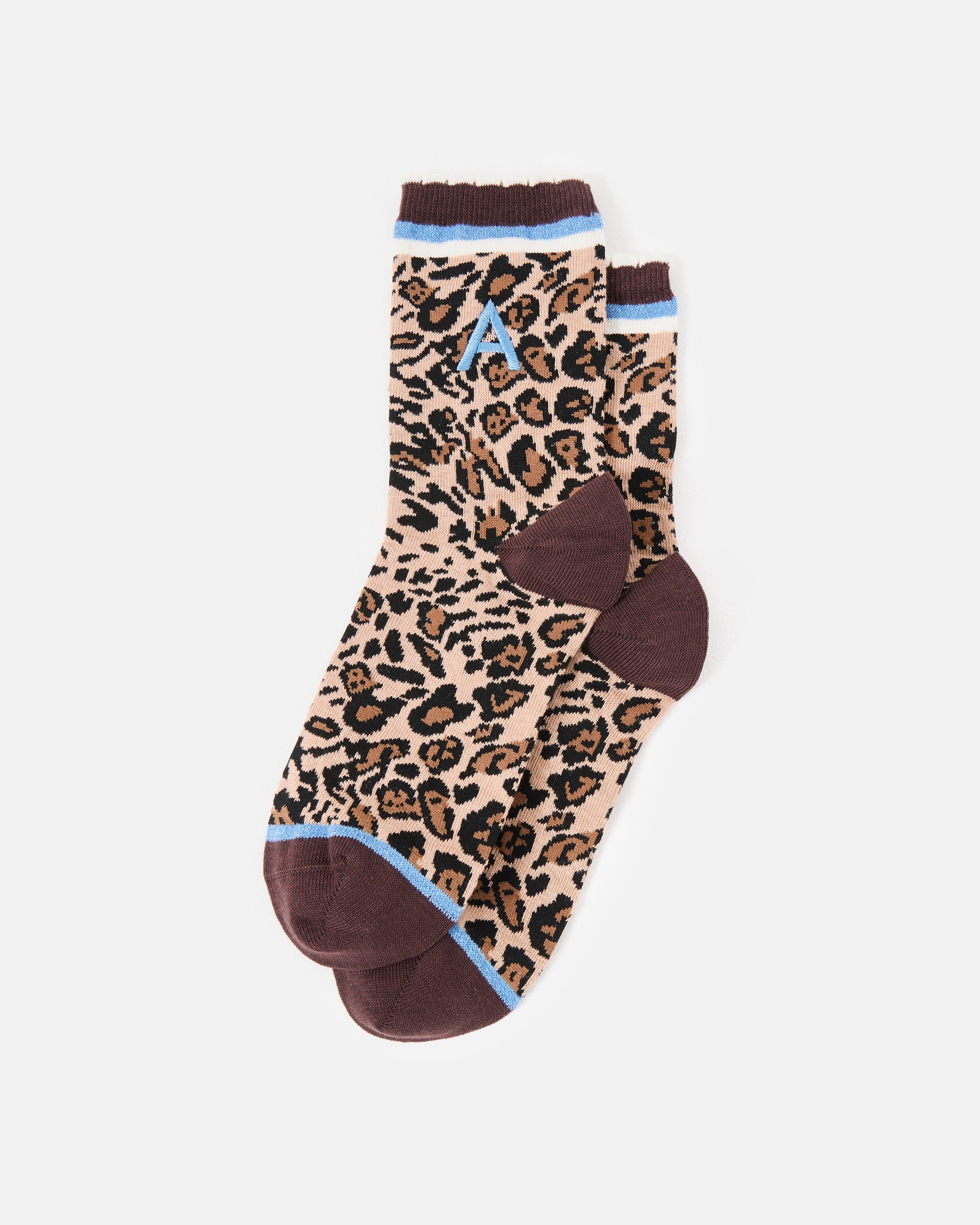 Brown Leopard Print Alphabet Initial Socks | Oliver Bonas