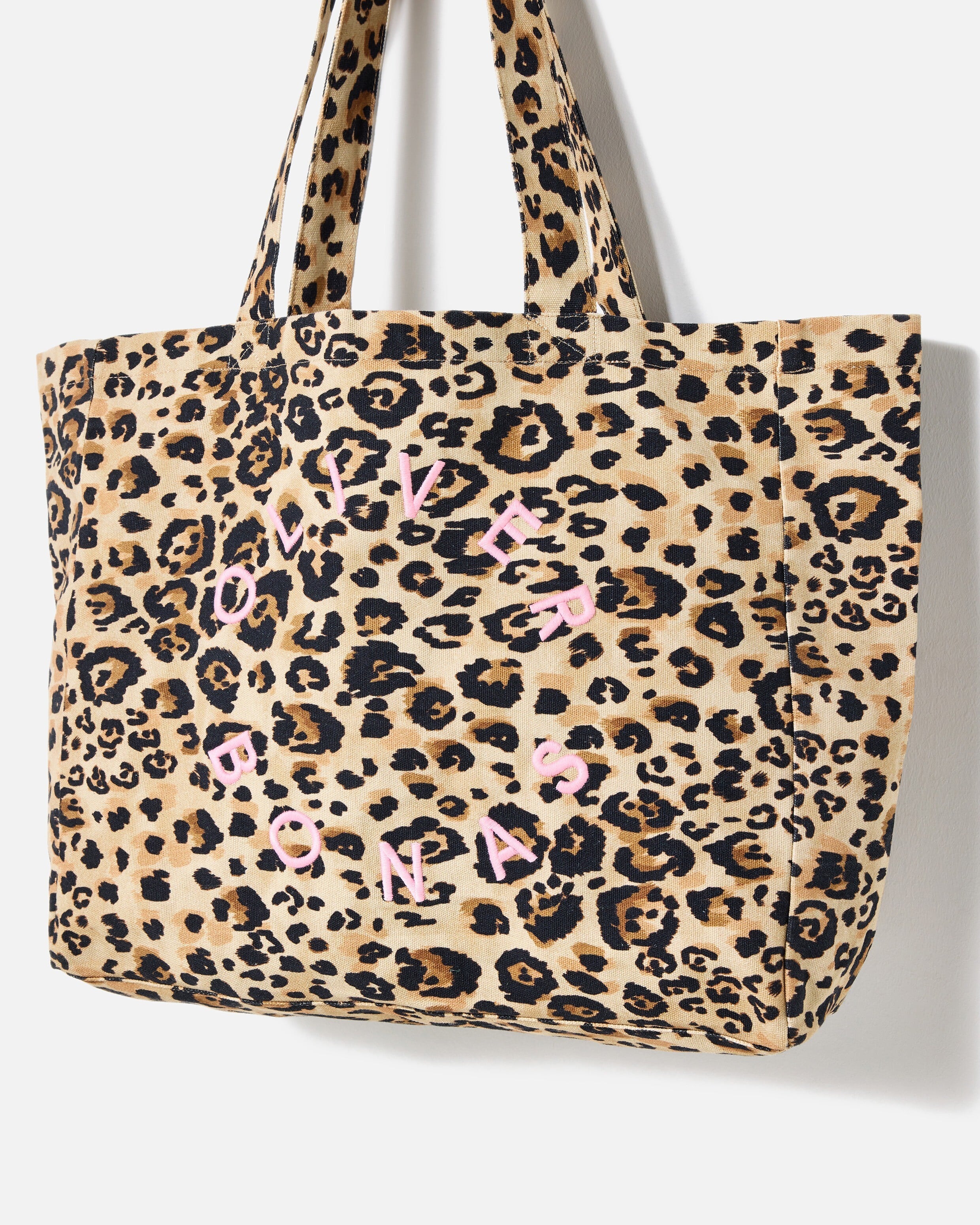 Brown Leopard Print Logo Fabric Tote Shopper Bag | Oliver Bonas