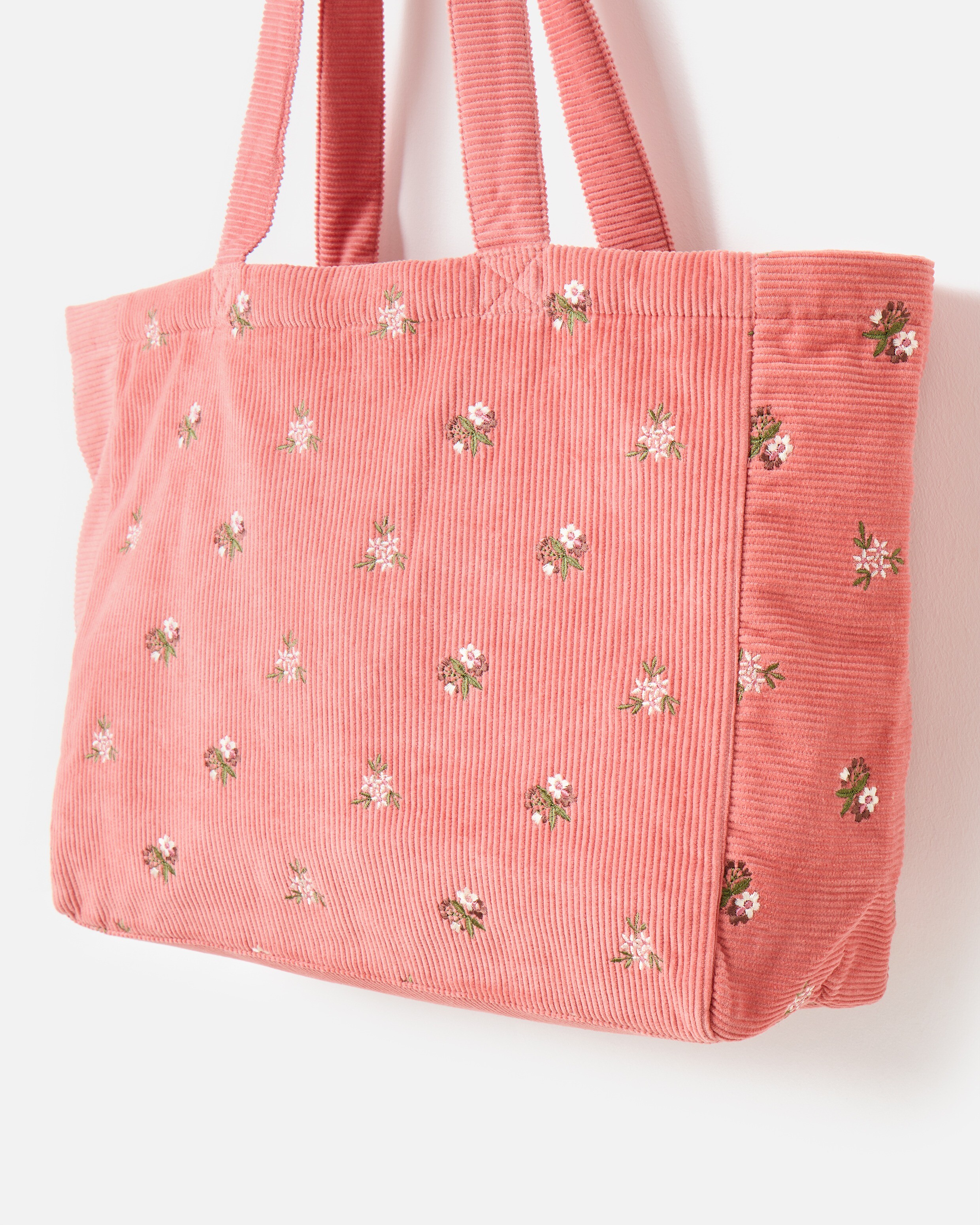 Pink Floral Embroidered Corduroy Tote Shopper Bag | Oliver Bonas