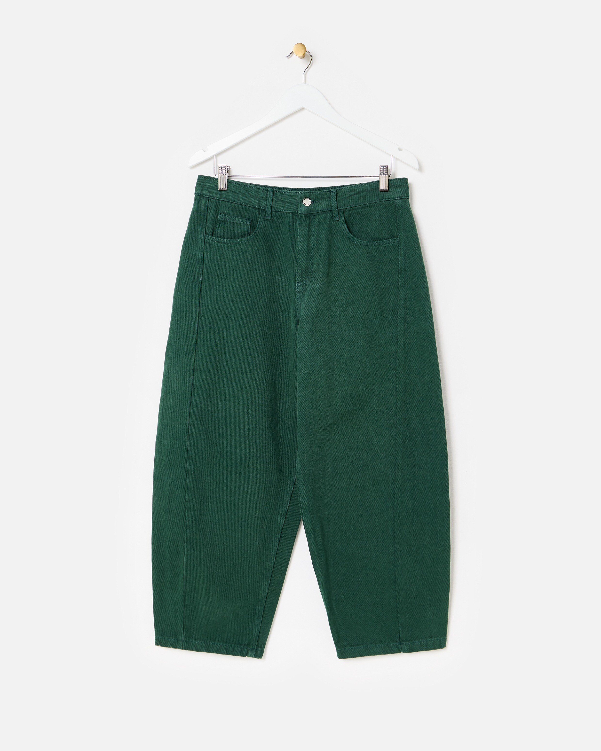 Dark Green Barrel Leg Jeans | Oliver Bonas