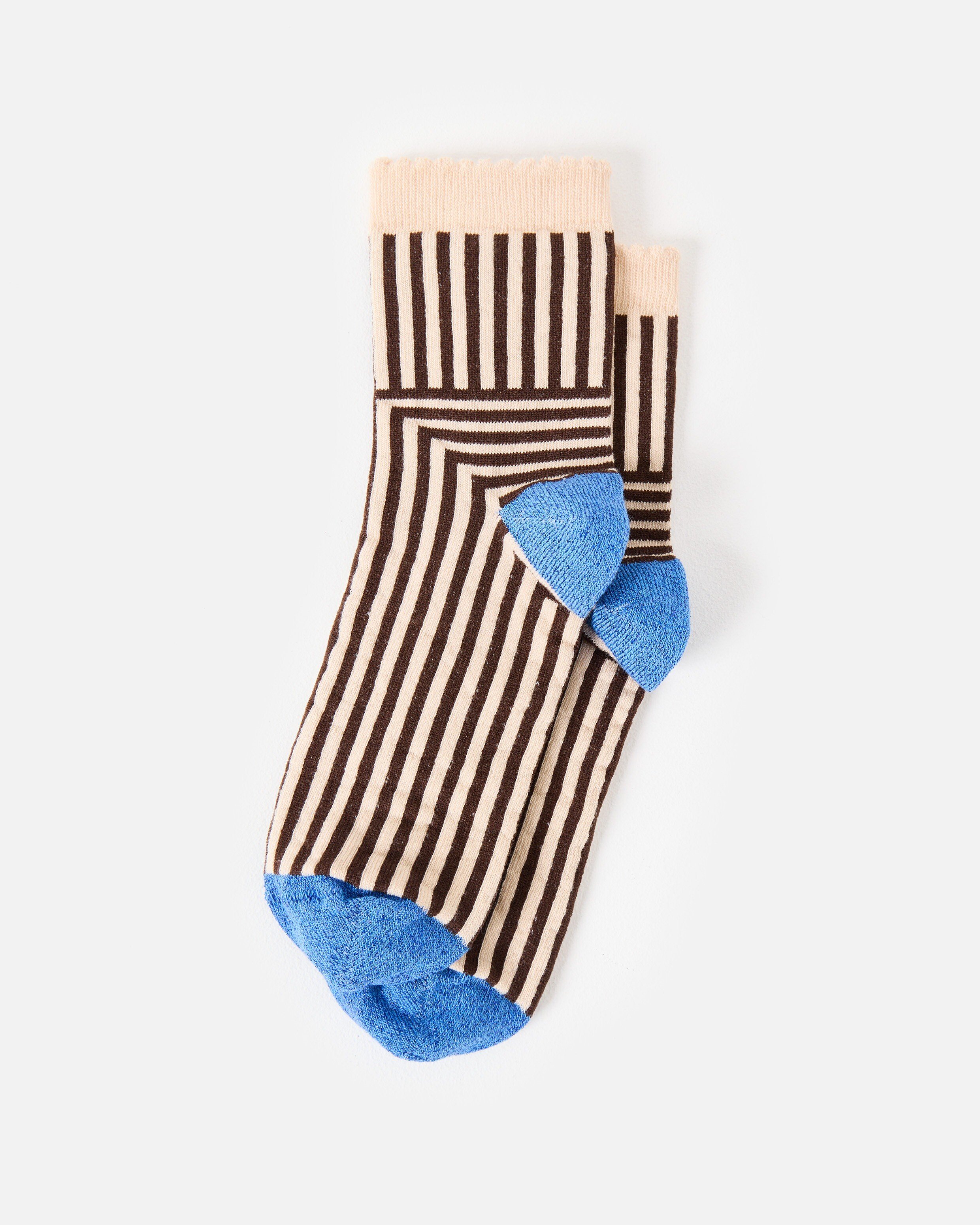 Cream & Chocolate Brown Striped Ankle Socks | Oliver Bonas