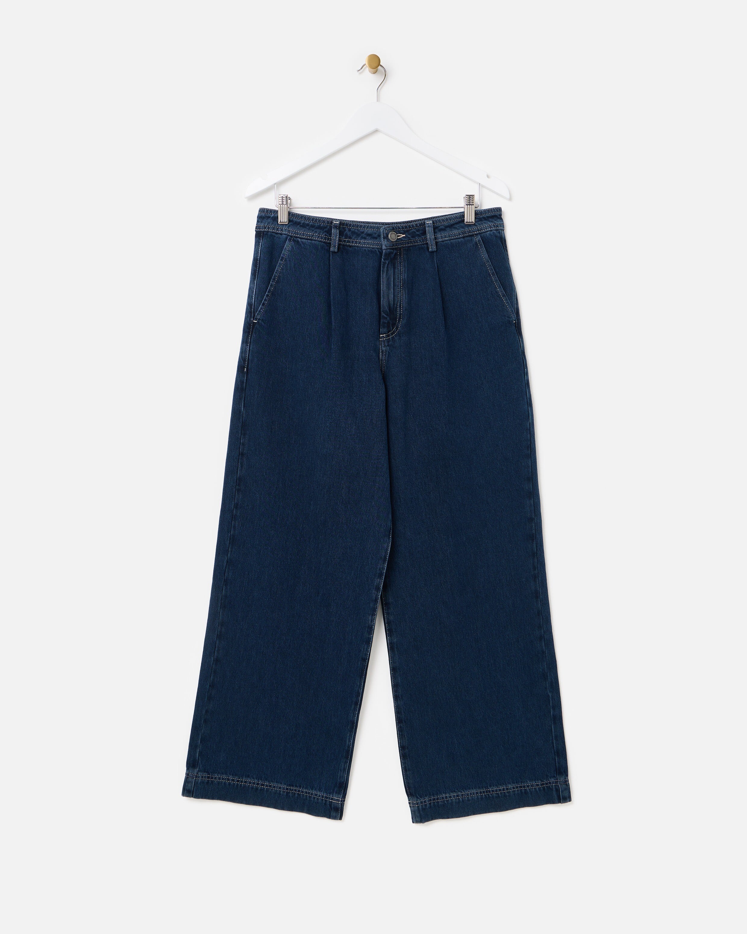 Dark Blue Denim Pleat Waist Wide Leg Jeans | Oliver Bonas