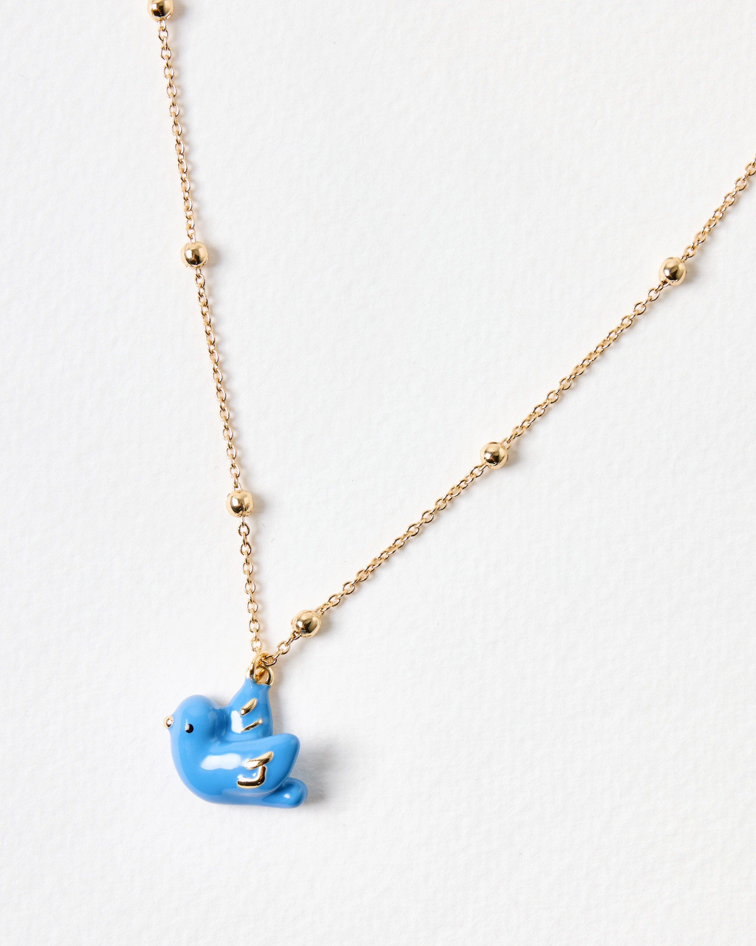 Winslow Blue Enamel Bird Pendant Chain Necklace | Oliver Bonas
