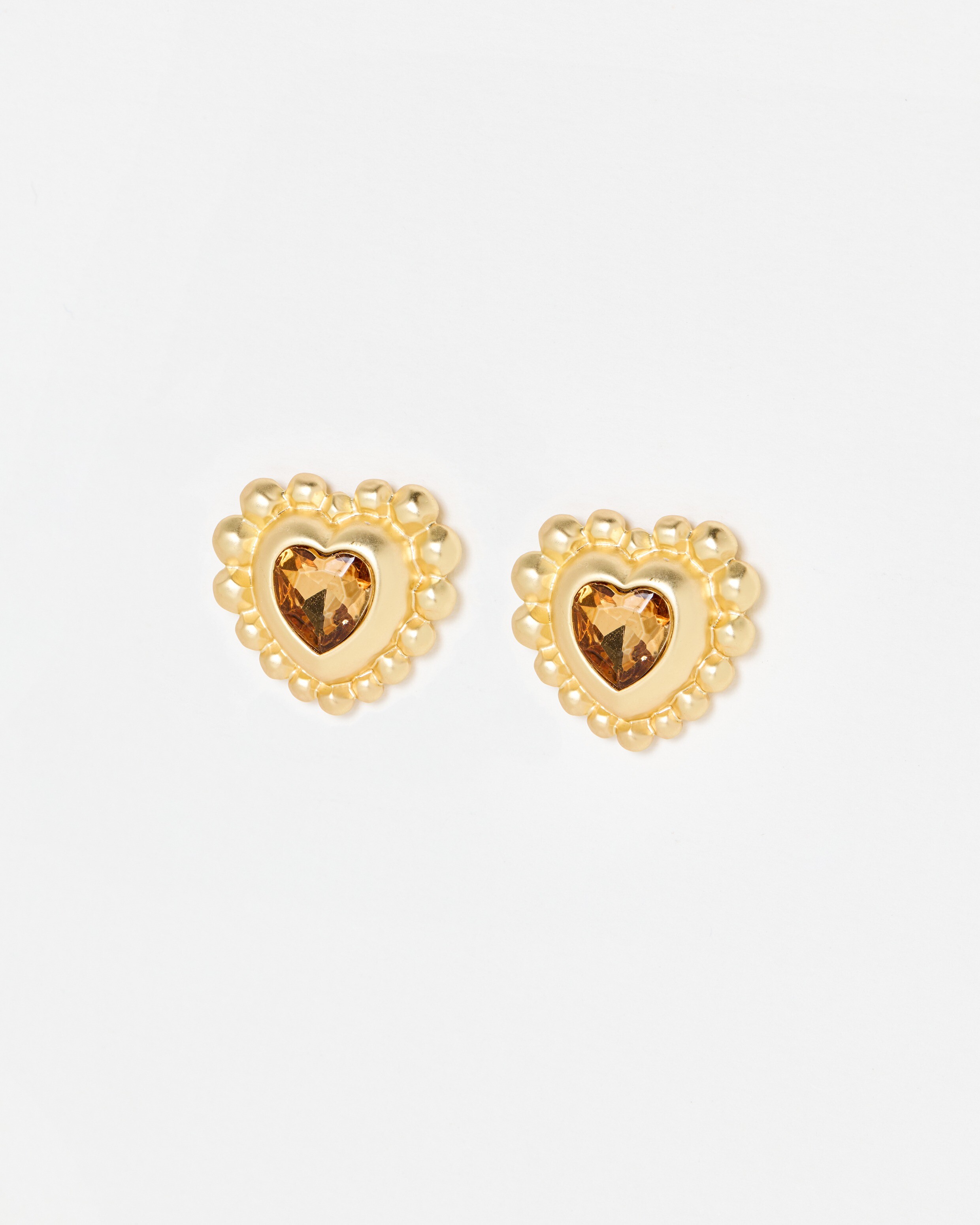 Everly Brown Stone Large Heart Stud Earrings | Oliver Bonas