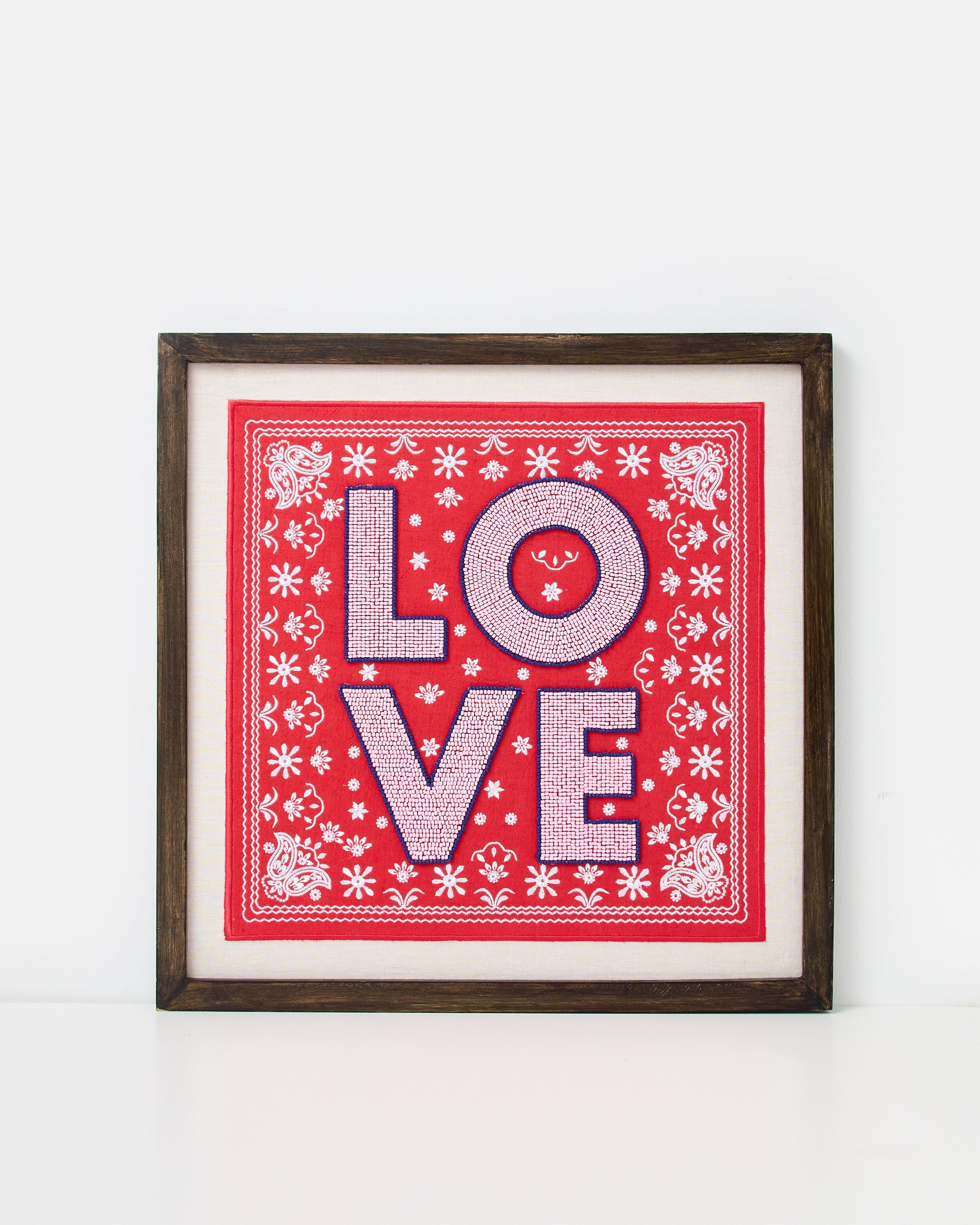 Red & Pink Paisley Love Beaded Wall Art | Oliver Bonas