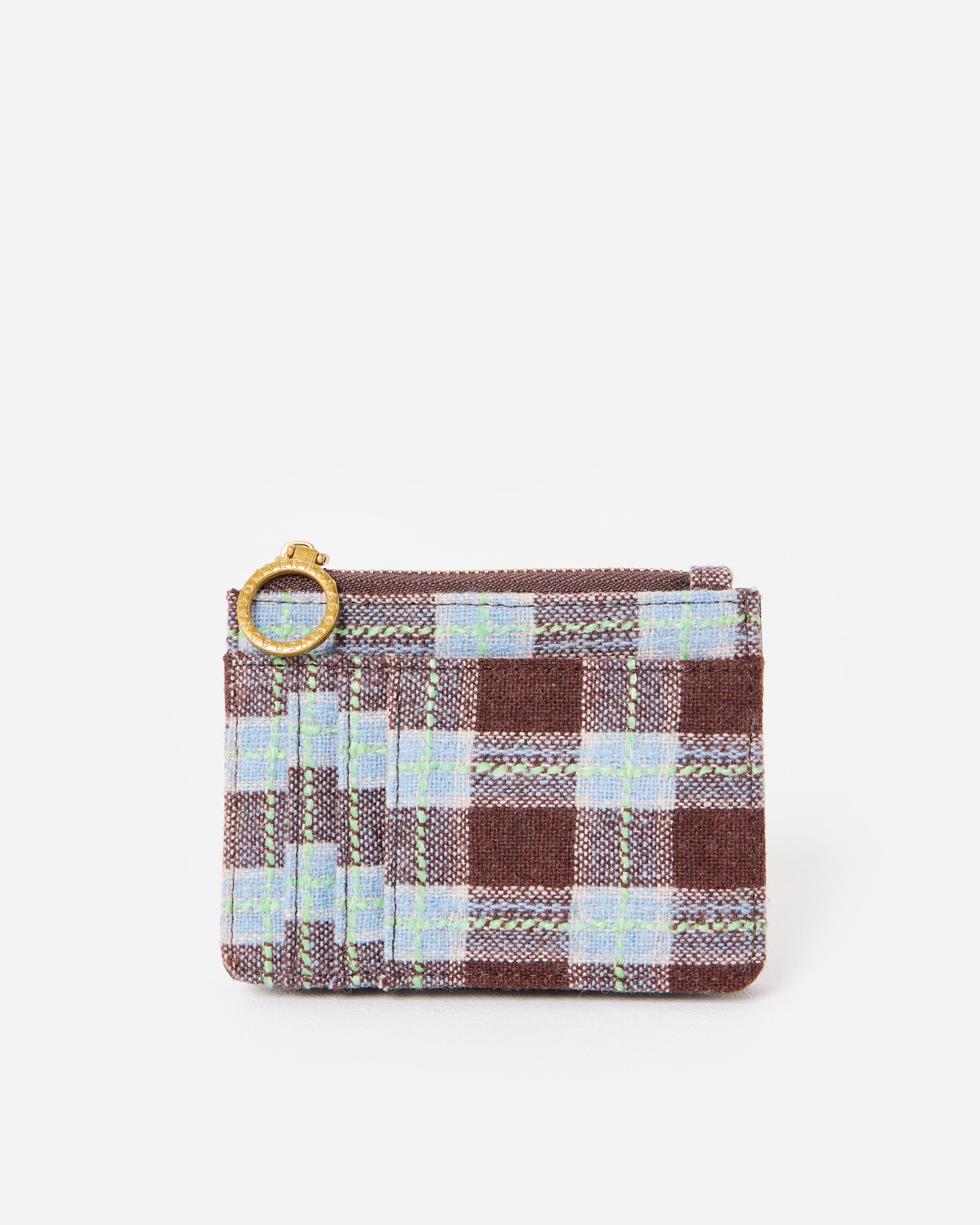 Kadie Chocolate Brown & Blue Checked Zipped Card Holder | Oliver Bonas IE