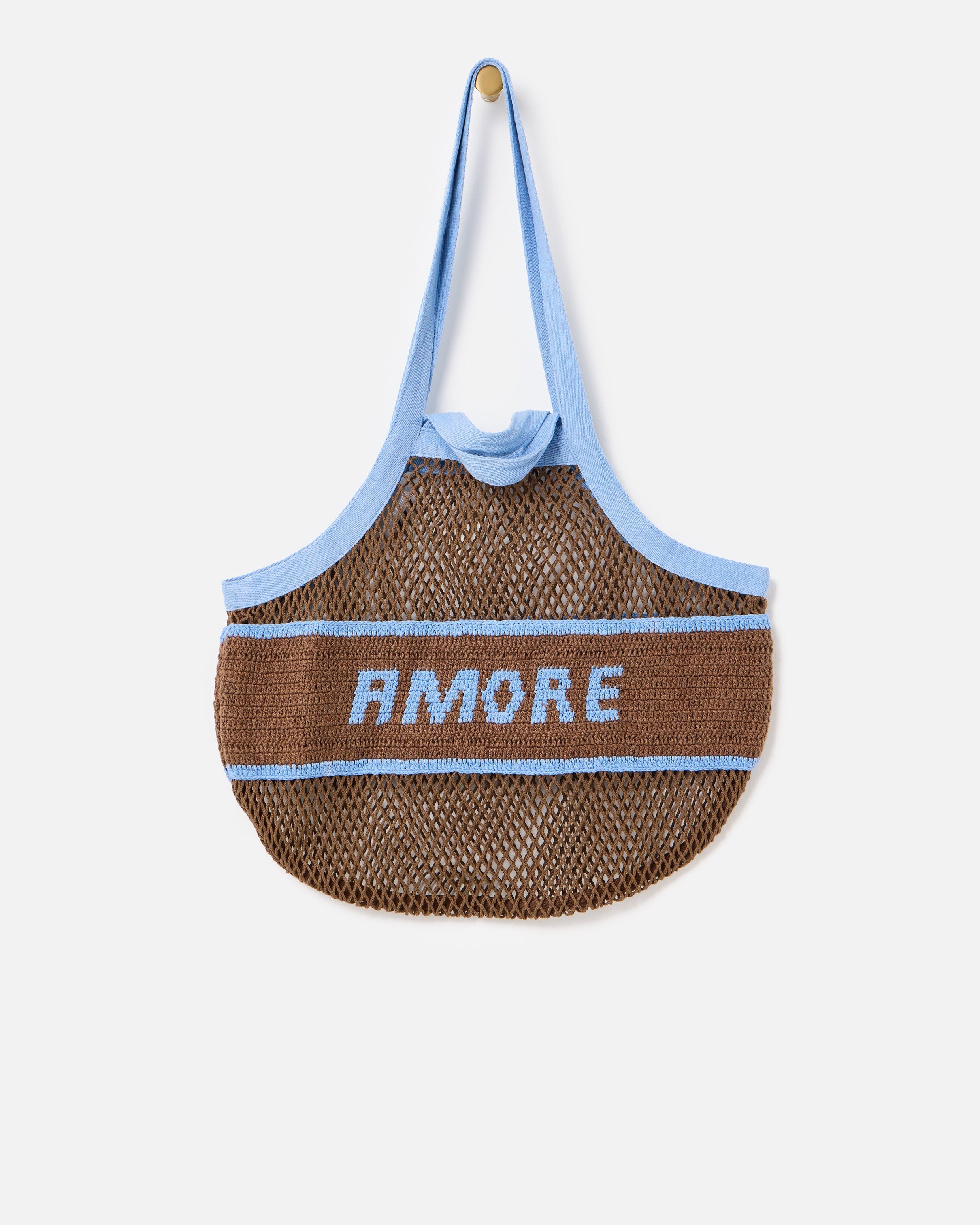 Chocolate Brown & Blue Amore Net Shopper Bag | Oliver Bonas