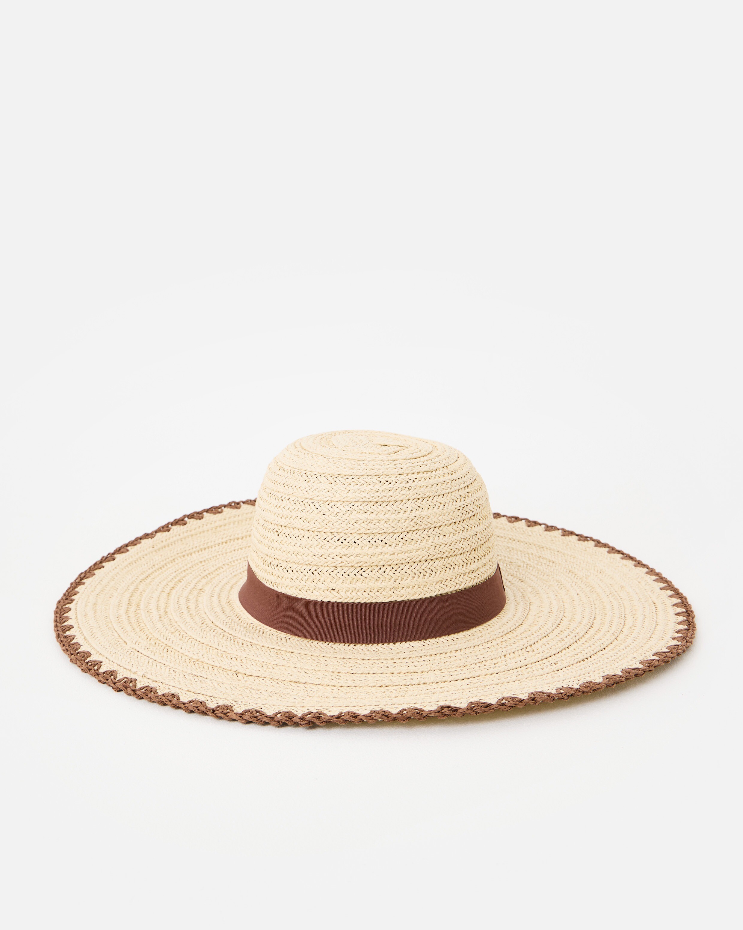 Natural & Brown Whipstitch Edge Floppy Straw Hat | Oliver Bonas