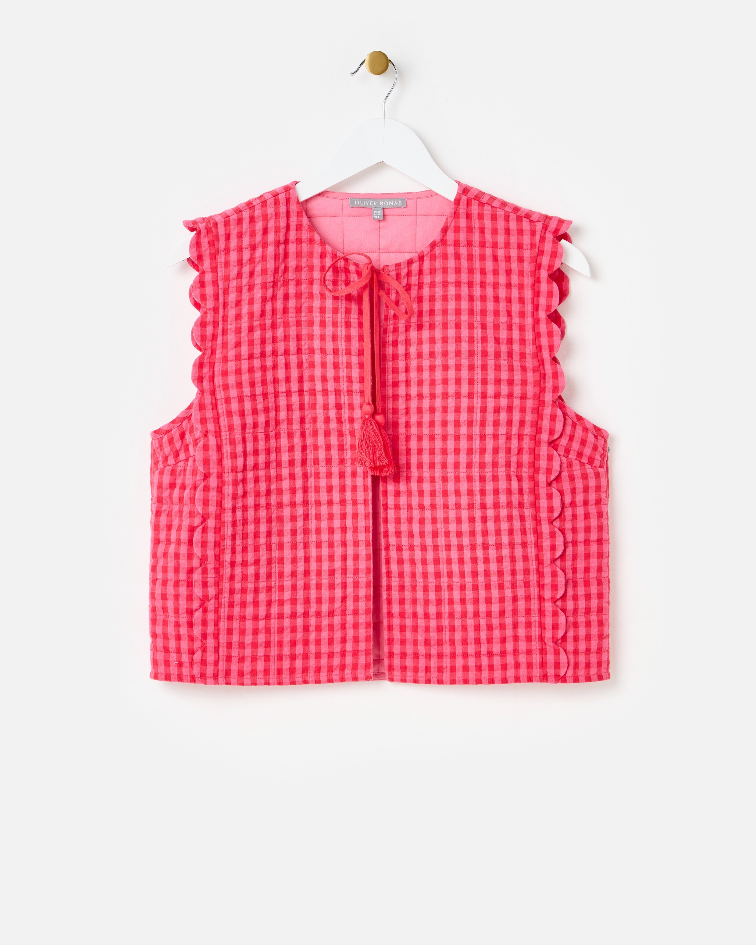 Pink Gingham Tie Front Quilted Gilet | Oliver Bonas
