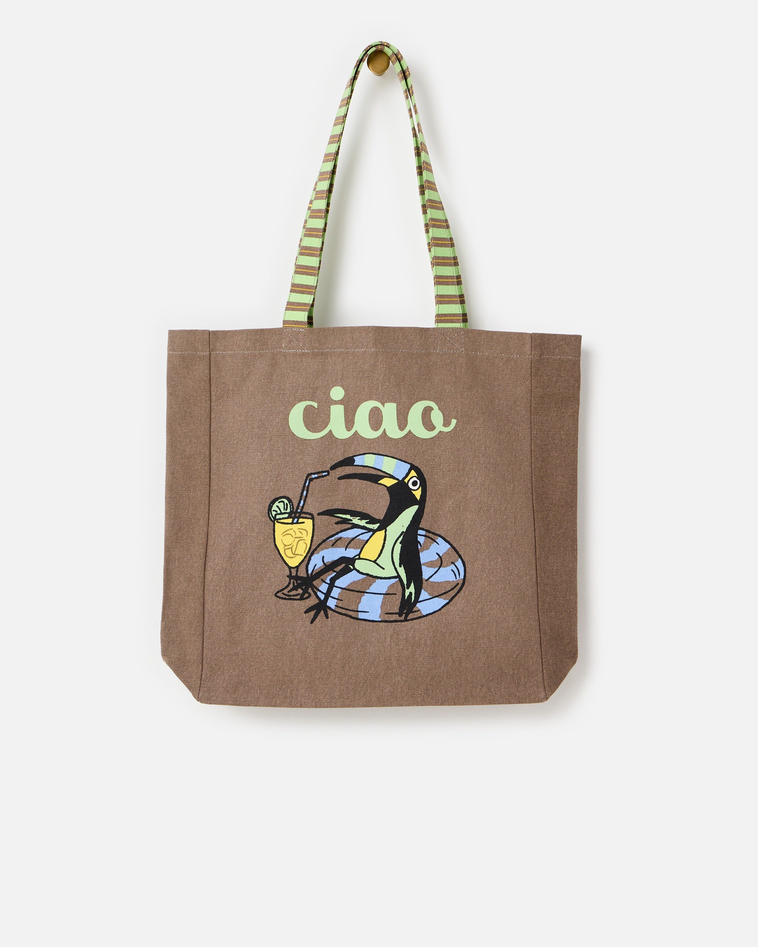 美品 CLUBHAUS × Tangram Tote Bag Brown Ciao Toucan Fabric Tote Shopper Bag | Oliver Bonas