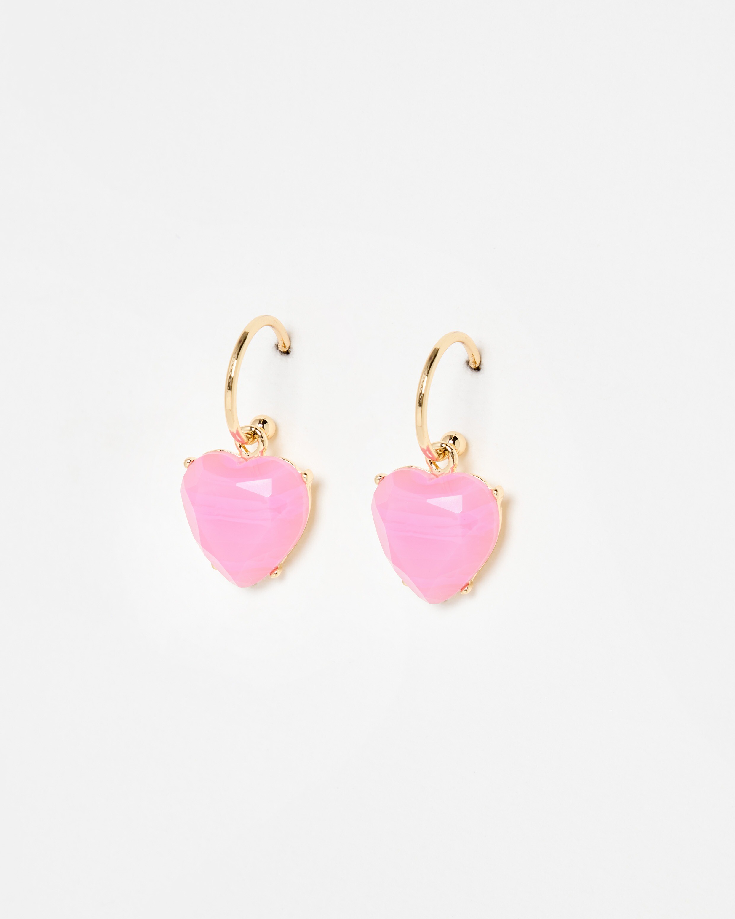 Valeria Pink Heart Charm Drop Hoop Earrings | Oliver Bonas