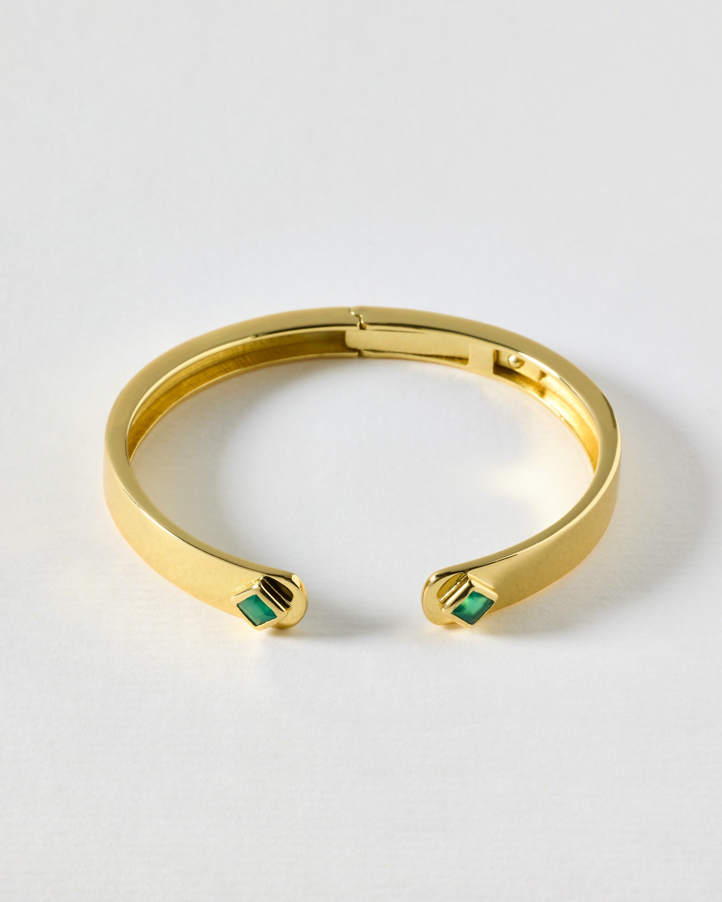 Kya Green Onyx Diamond Inlay Gold Plated Bangle | Oliver Bonas