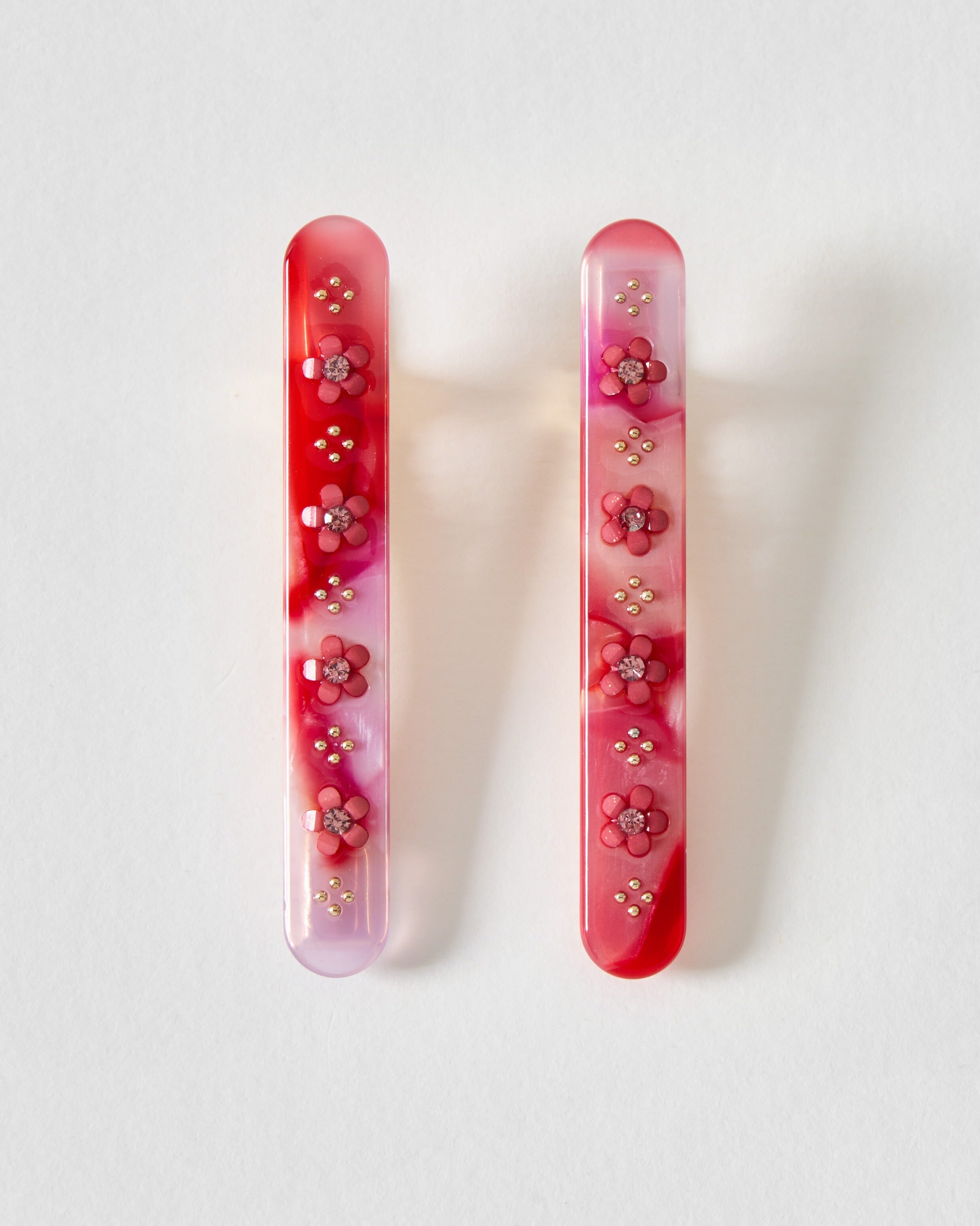 Brigitte Pink & Red Resin Flower Hair Clips Set of Two | Oliver Bonas
