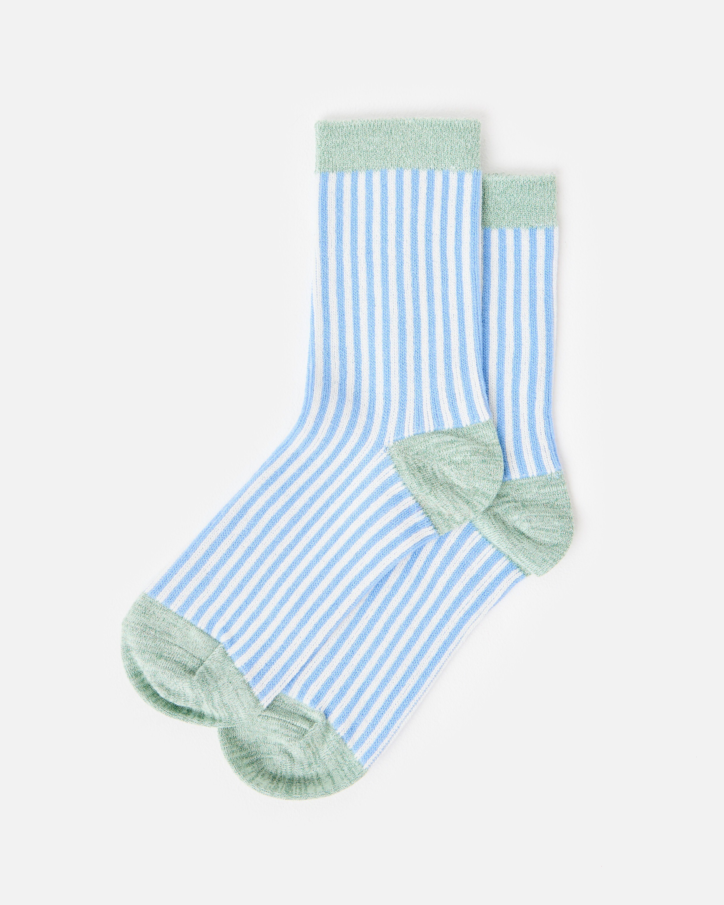Blue & Green Striped Ribbed Ankle Socks | Oliver Bonas