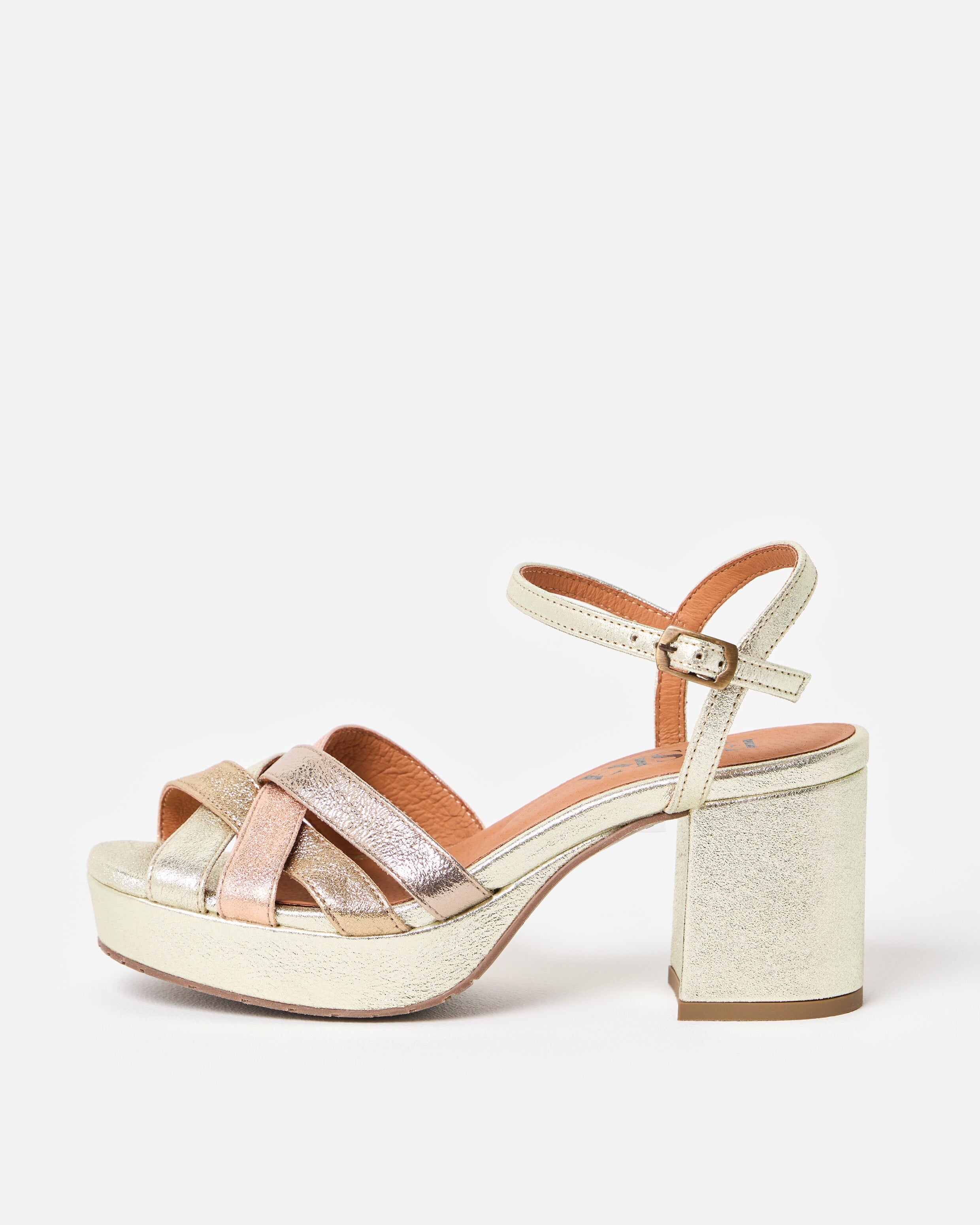 Esska Caitlyn Metallic Gold Platform Heeled Sandals | Oliver Bonas