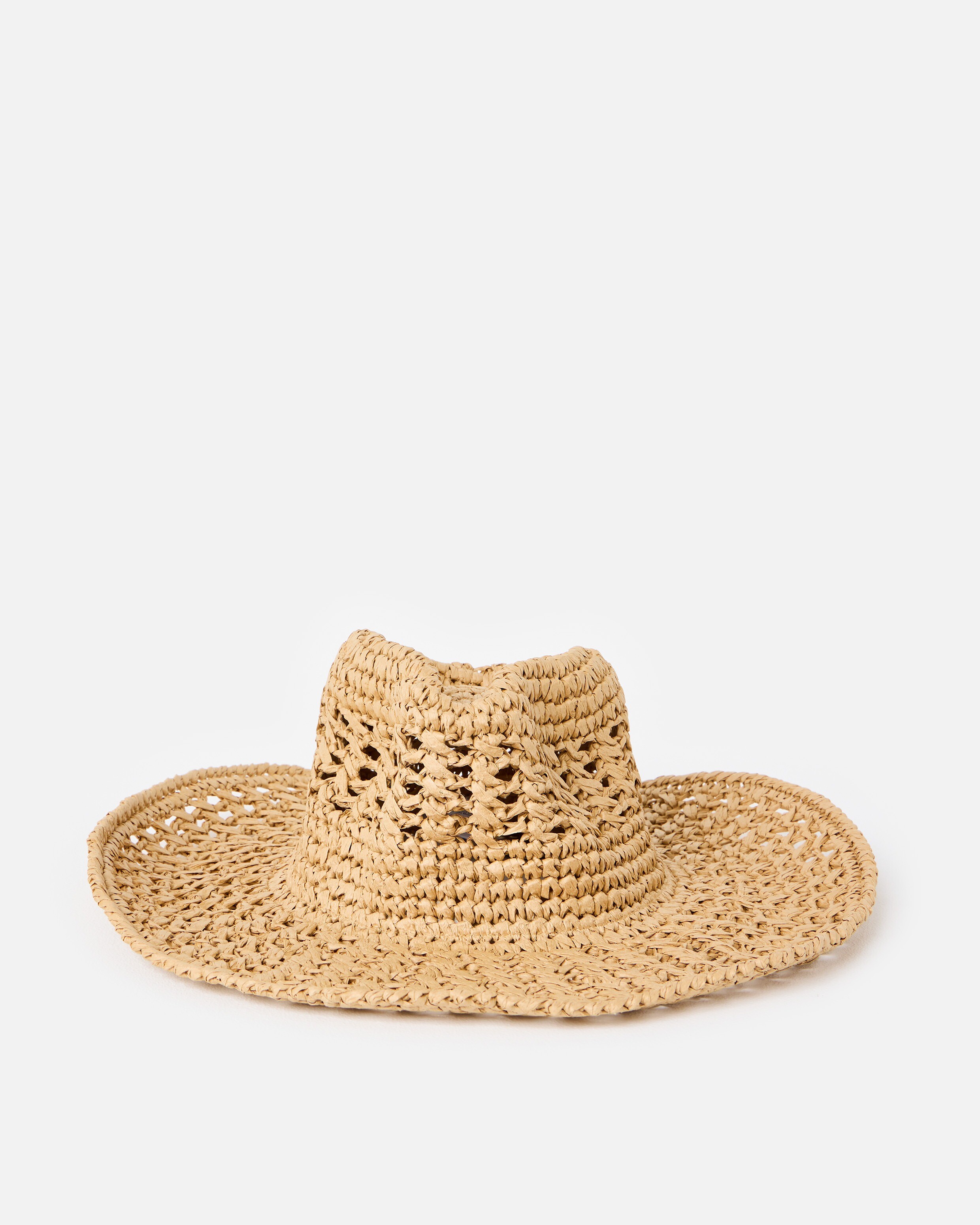 Natural Brown Open Weave Straw Cowboy Hat | Oliver Bonas