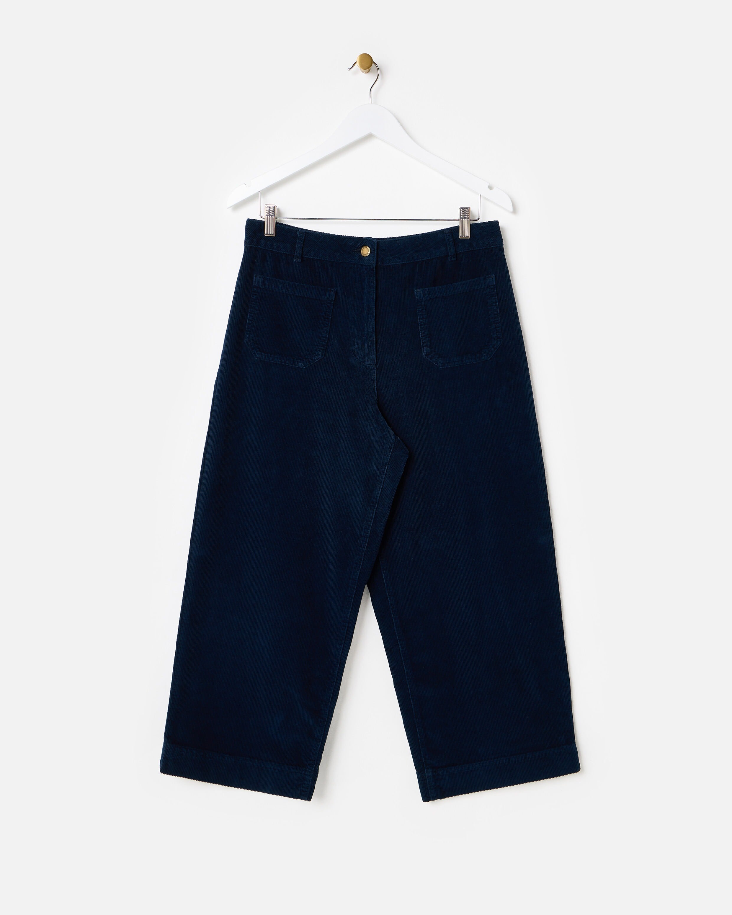 Navy Blue Corduroy Cropped Wide Leg Trousers | Oliver Bonas