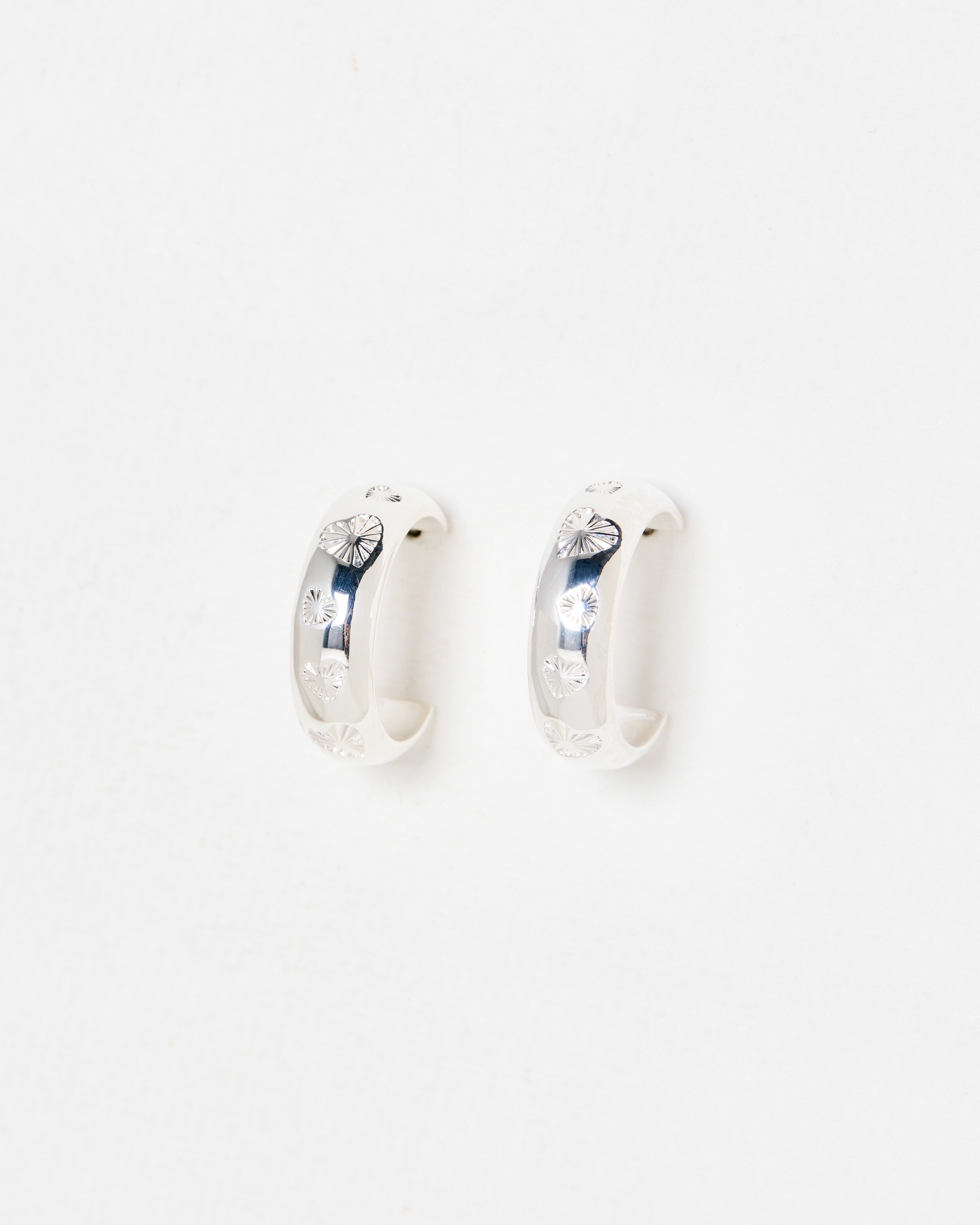 Priya Engraved Heart Silver Plated Hoop Earrings | Oliver Bonas