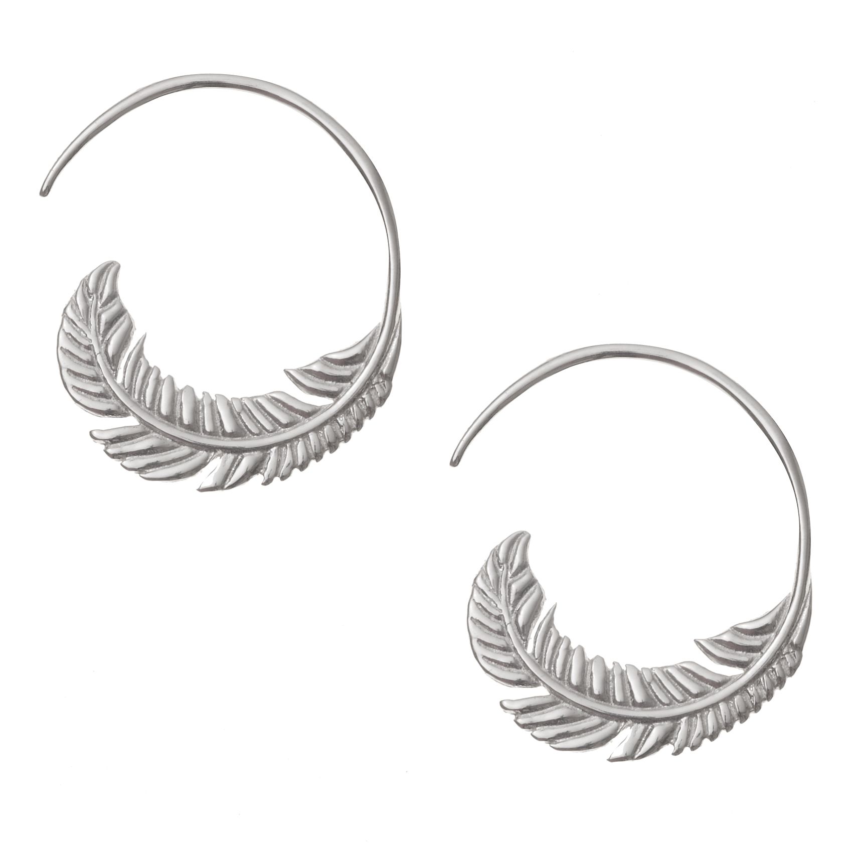Feather Silver Spiral Earrings | Oliver Bonas