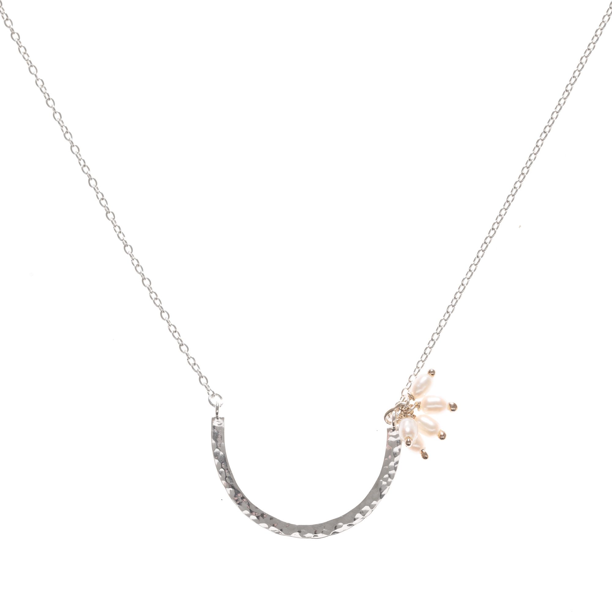 Silver Lily Curve Pearl Necklace | Oliver Bonas