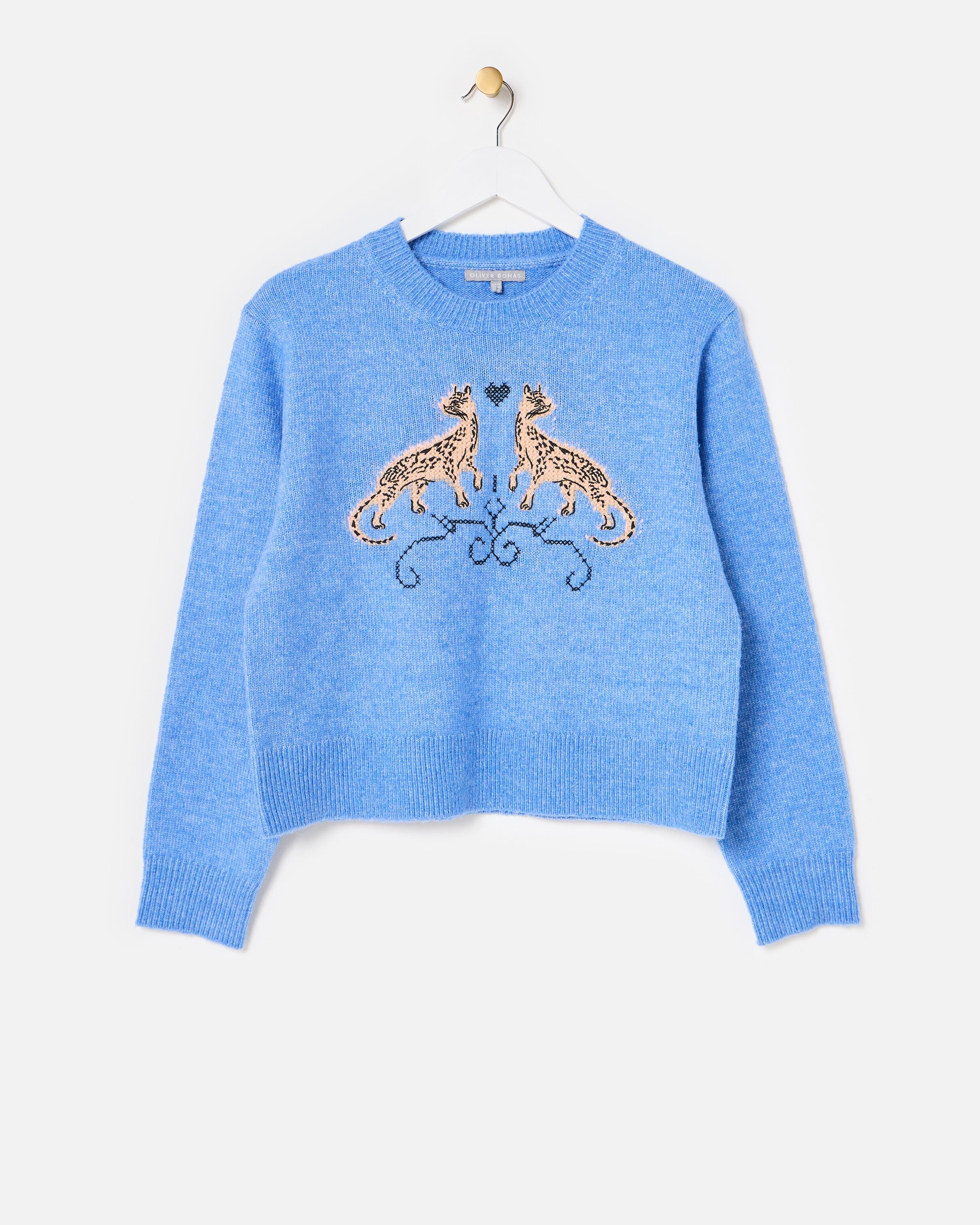 Blue Panther Embroidered Crew Neck Knitted Jumper | Oliver Bonas IE
