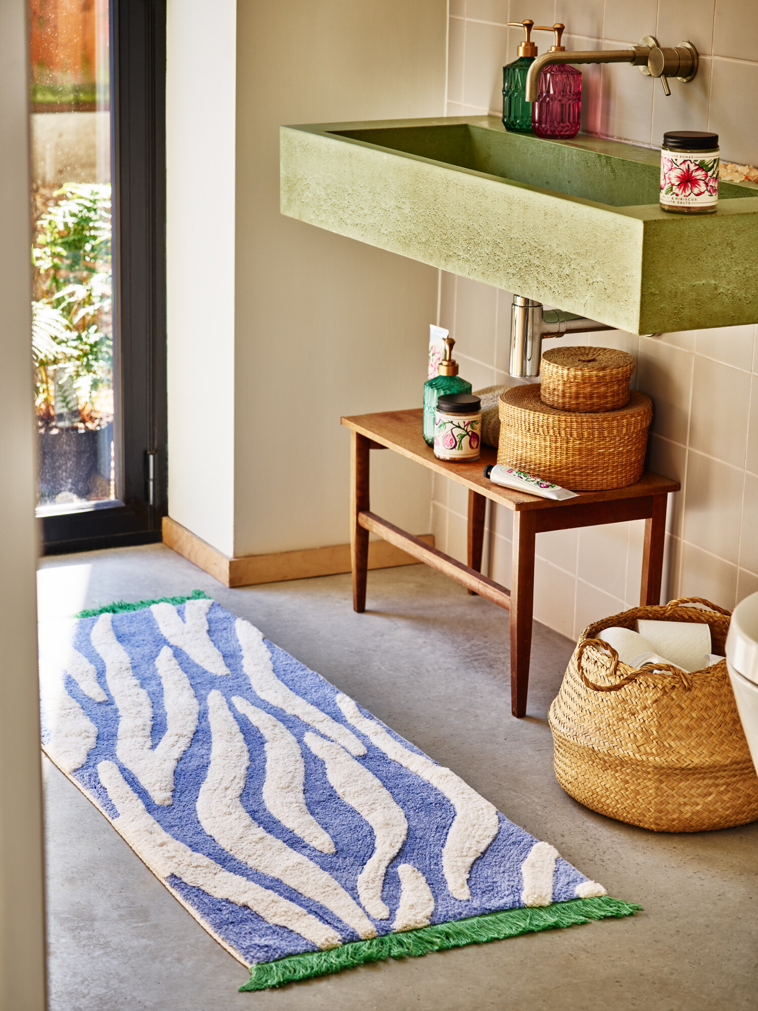 Zebra Blue Bath Mat Runner | Oliver Bonas