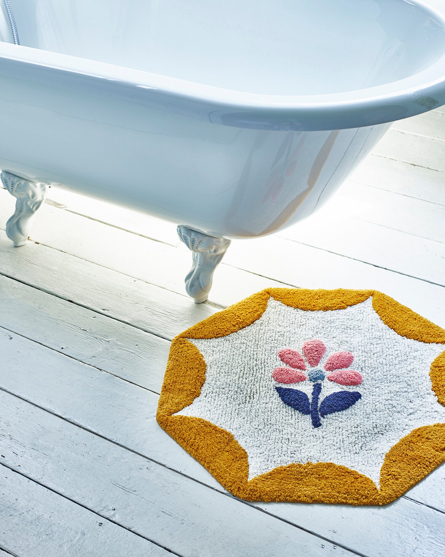 Flower Scalloped Round Yellow Cotton Bath Mat Small Oliver Bonas