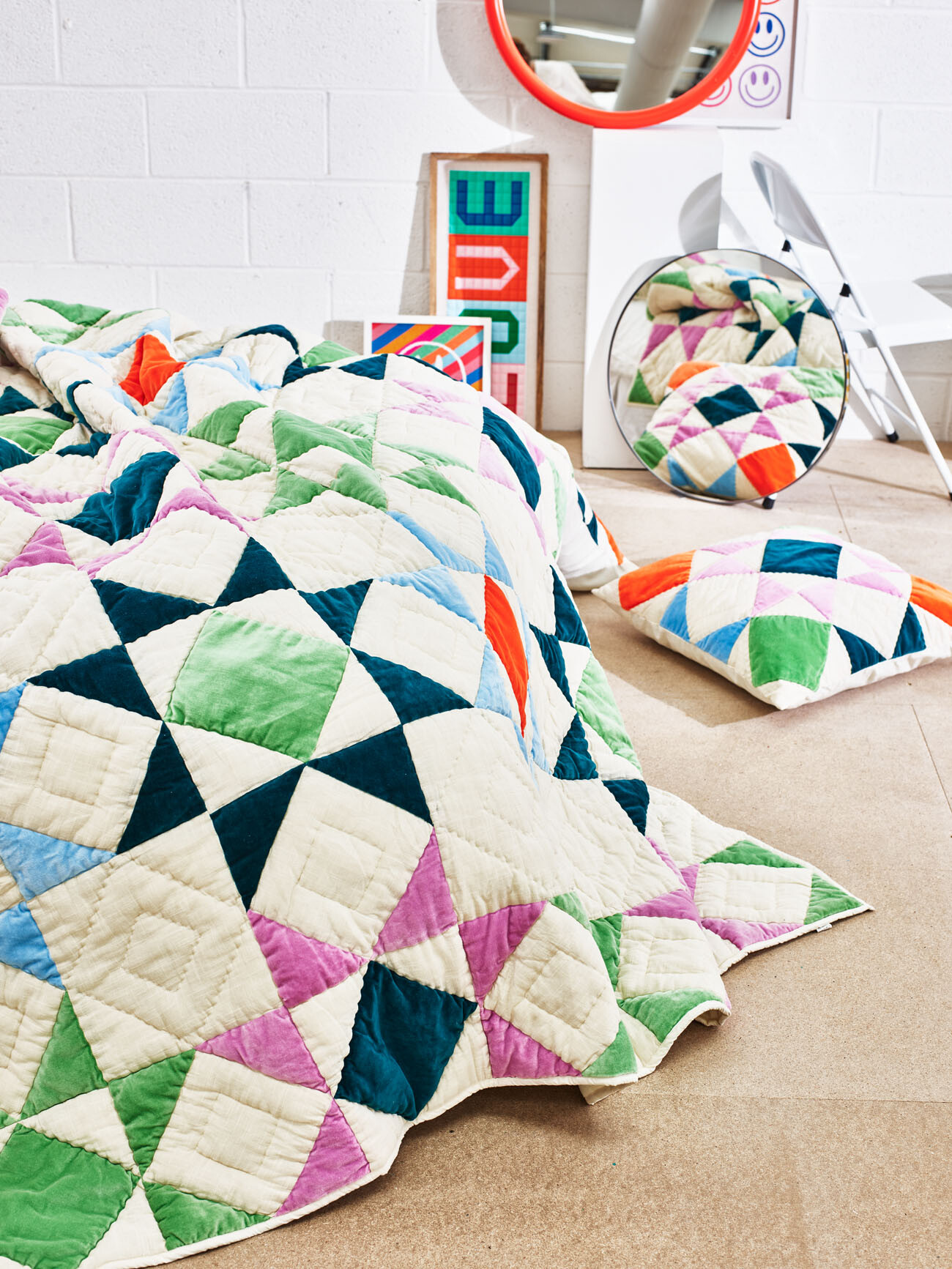 Bright Velvet Patchwork Bedspread Oliver Bonas