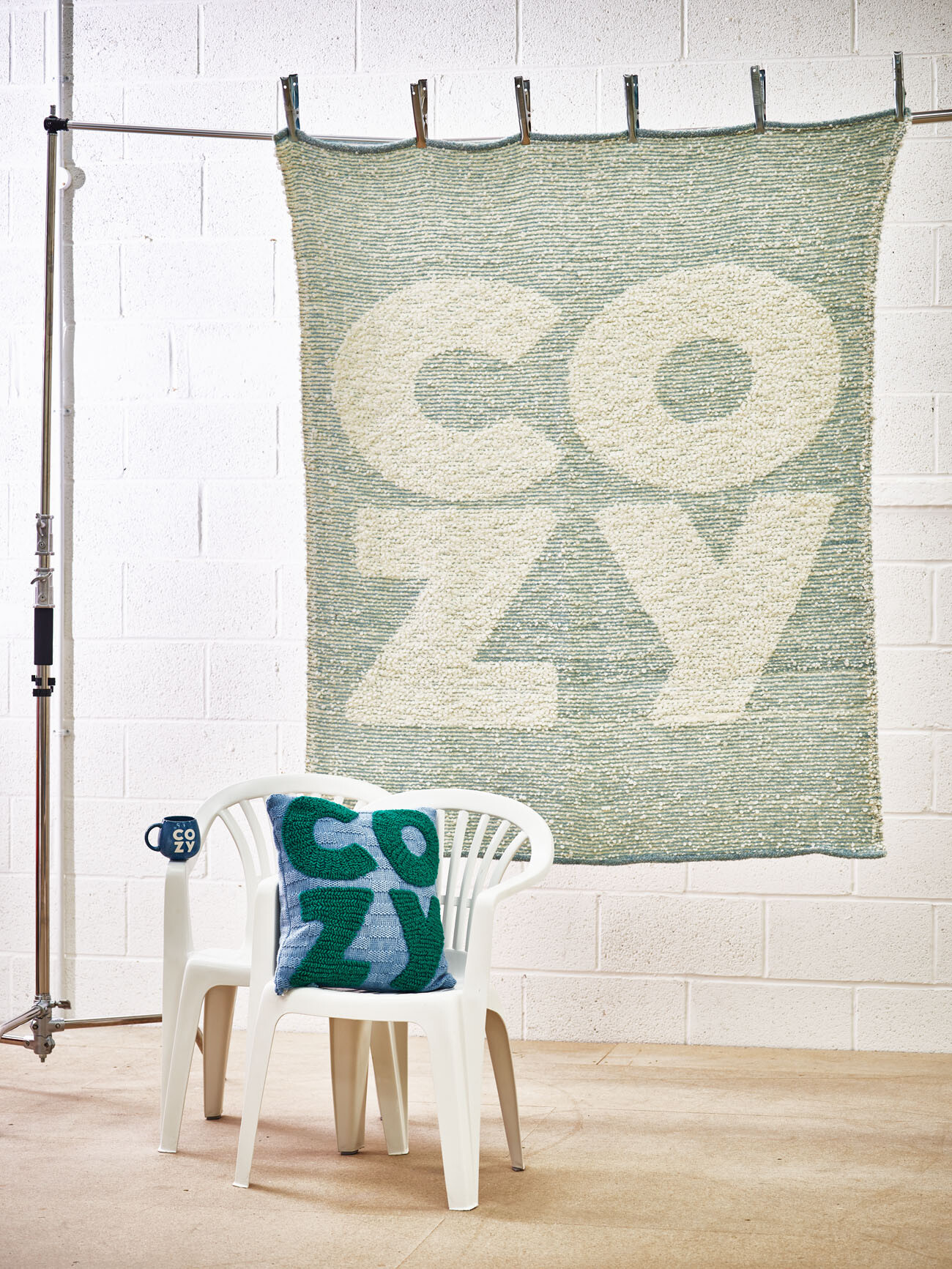 Cozy Blue & White Boucle Throw Oliver Bonas