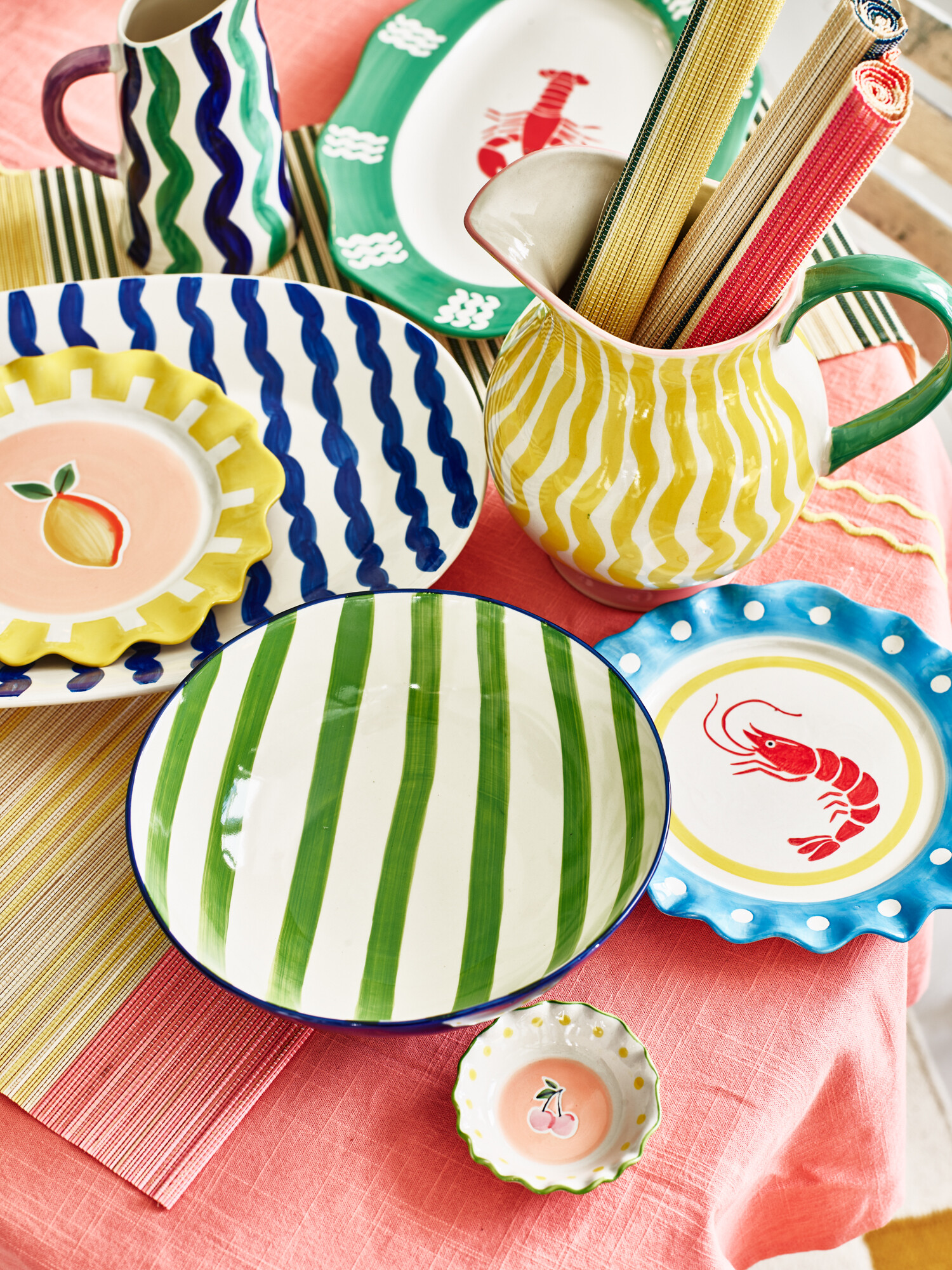 Azur Green Stripe Ceramic Salad Bowl Oliver Bonas