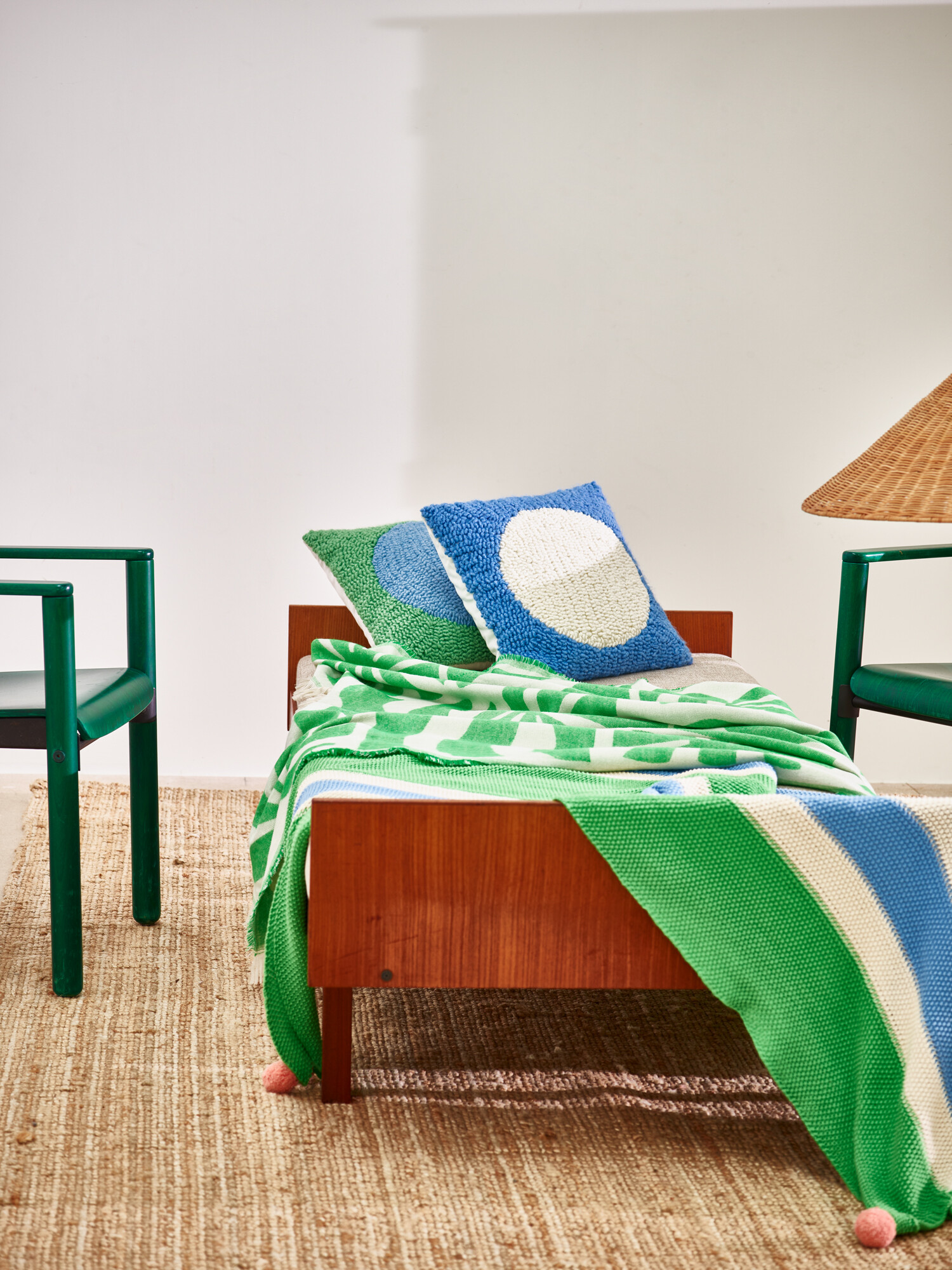Azure Green Palm Tile Jacquard Throw Oliver Bonas