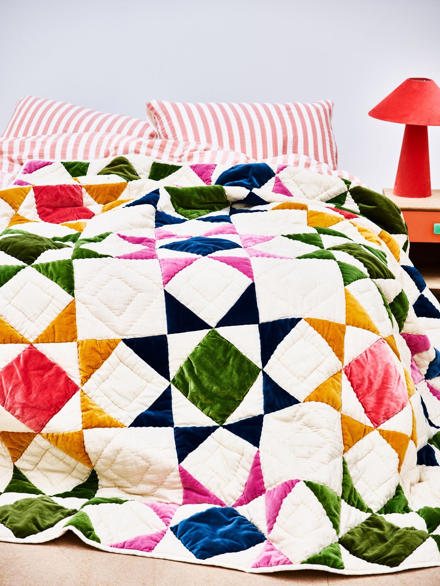 Patchwork Star Multicolour Velvet Quilt | Oliver Bonas