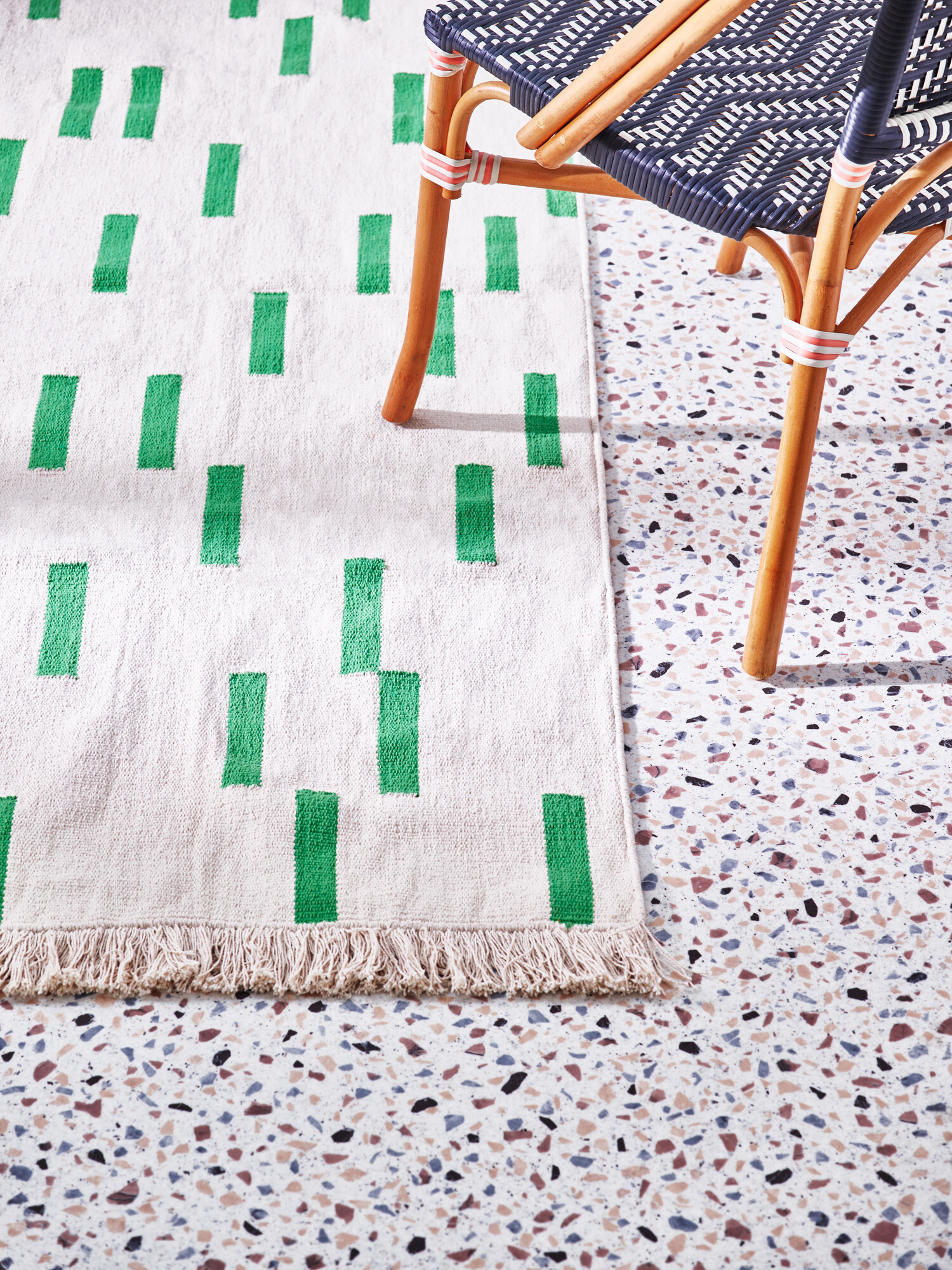 Dash Cream & Green Geometric Runner Rug 200x70cm | Oliver Bonas