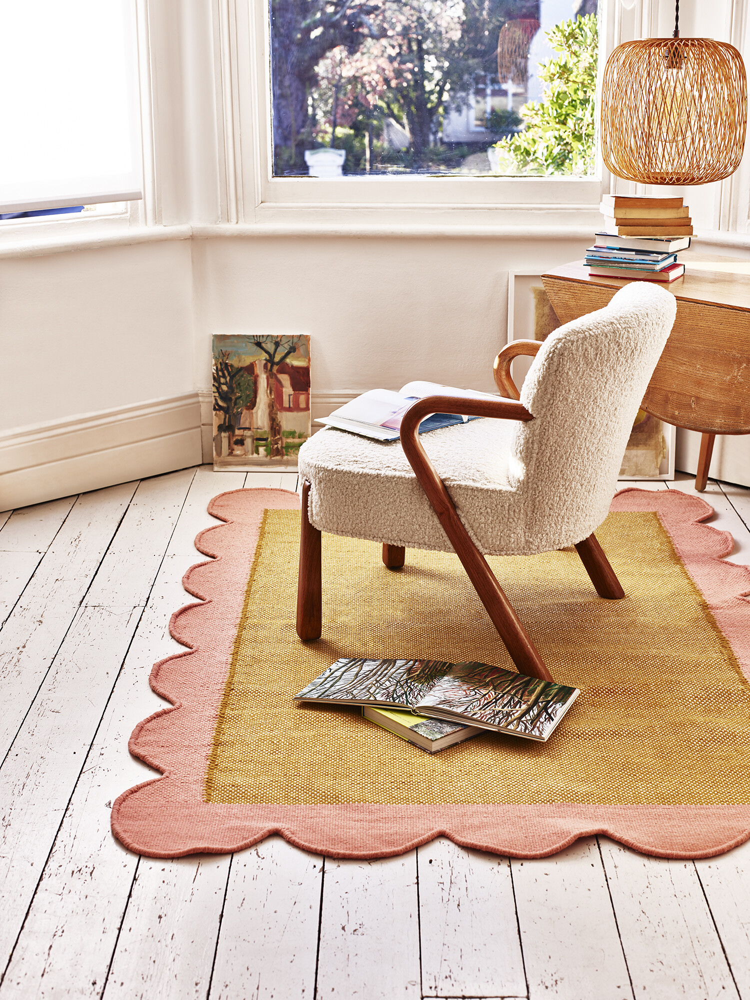 Cecily Handwoven Scalloped Yellow Rug 140x200cm | Oliver Bonas