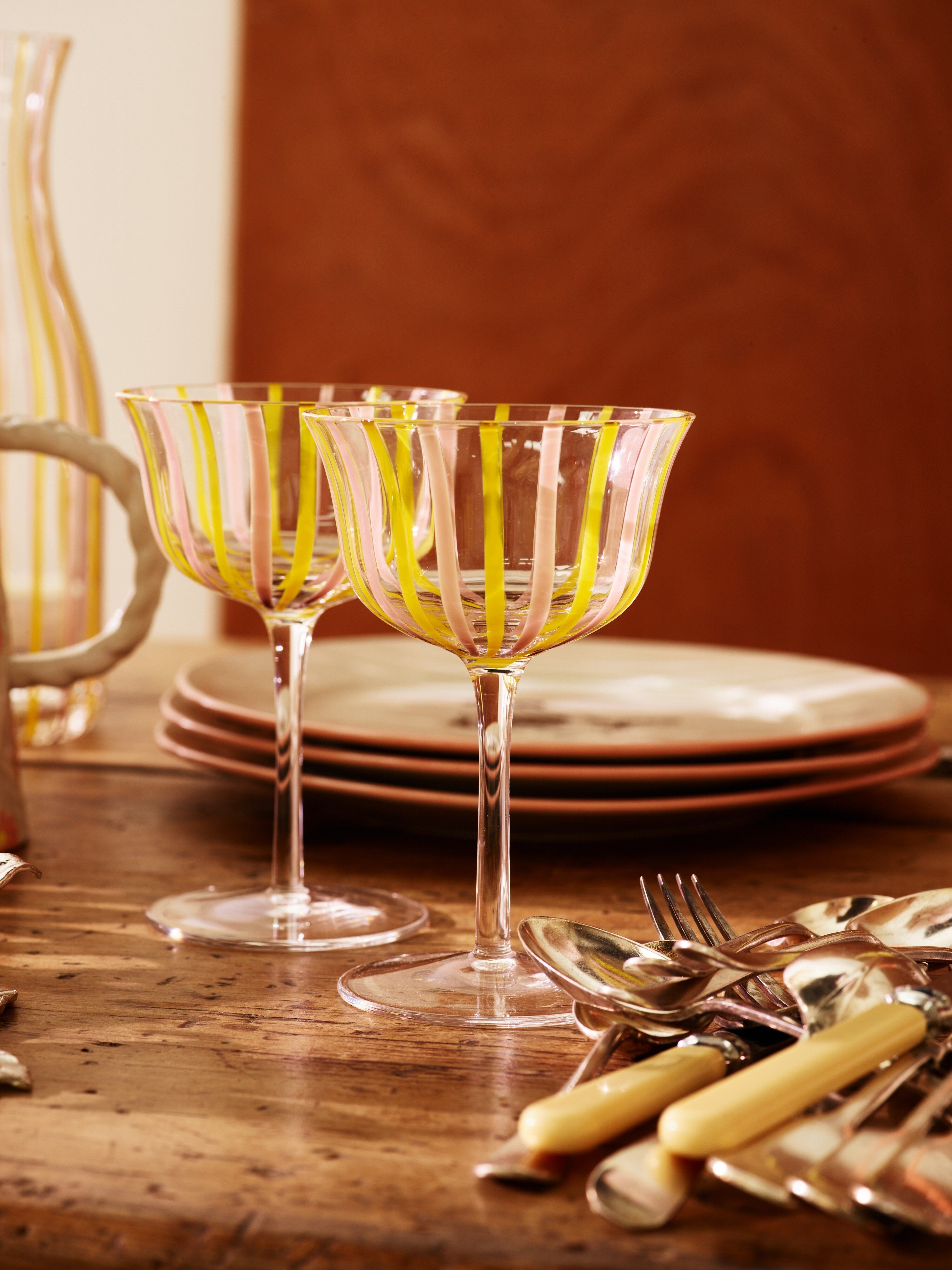 Shrimps x Oliver Bonas Striped Glass Coupes Set of Two | Oliver Bonas IE