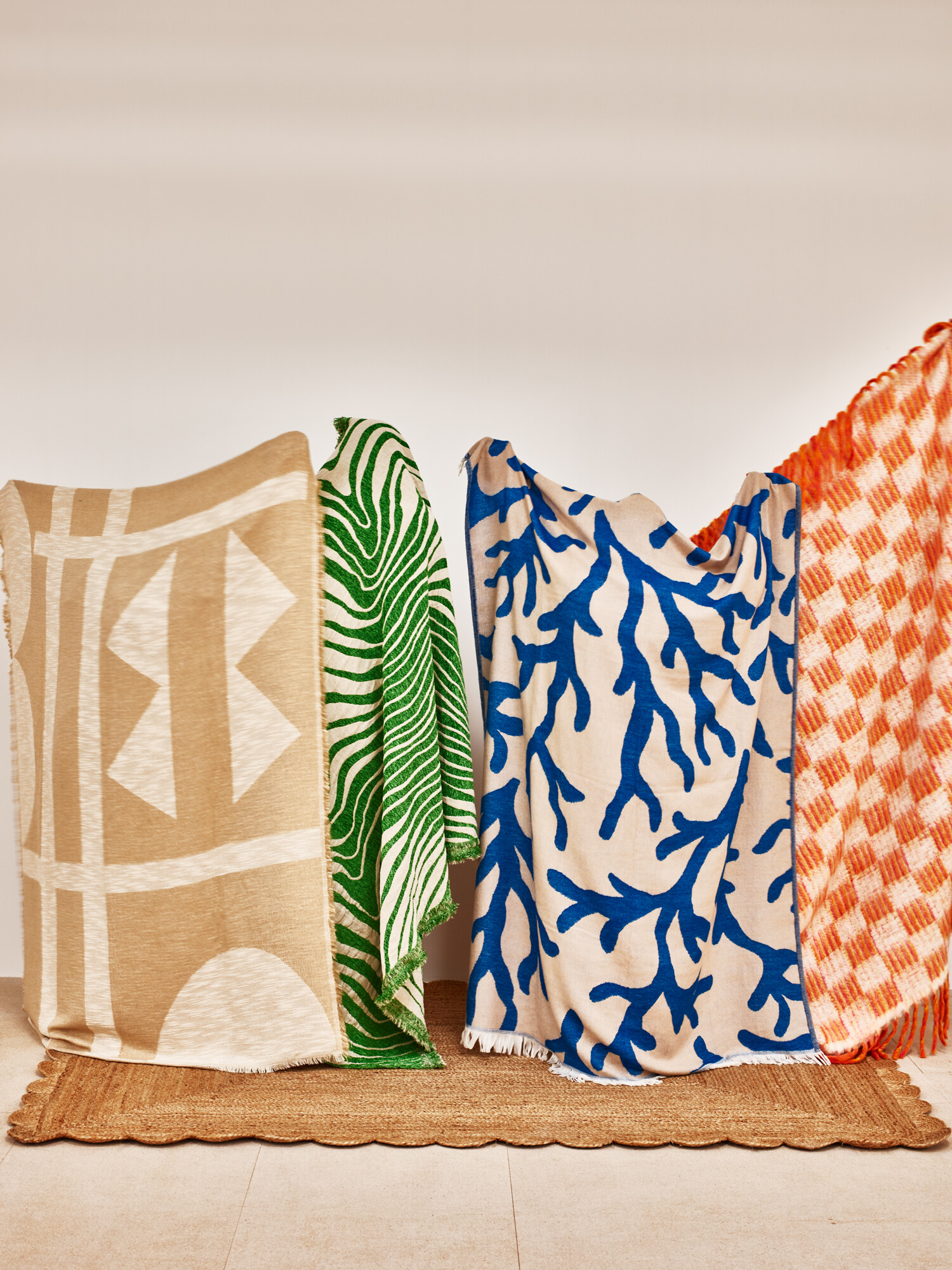 Nias Blue Coral Jacquard Throw Oliver Bonas