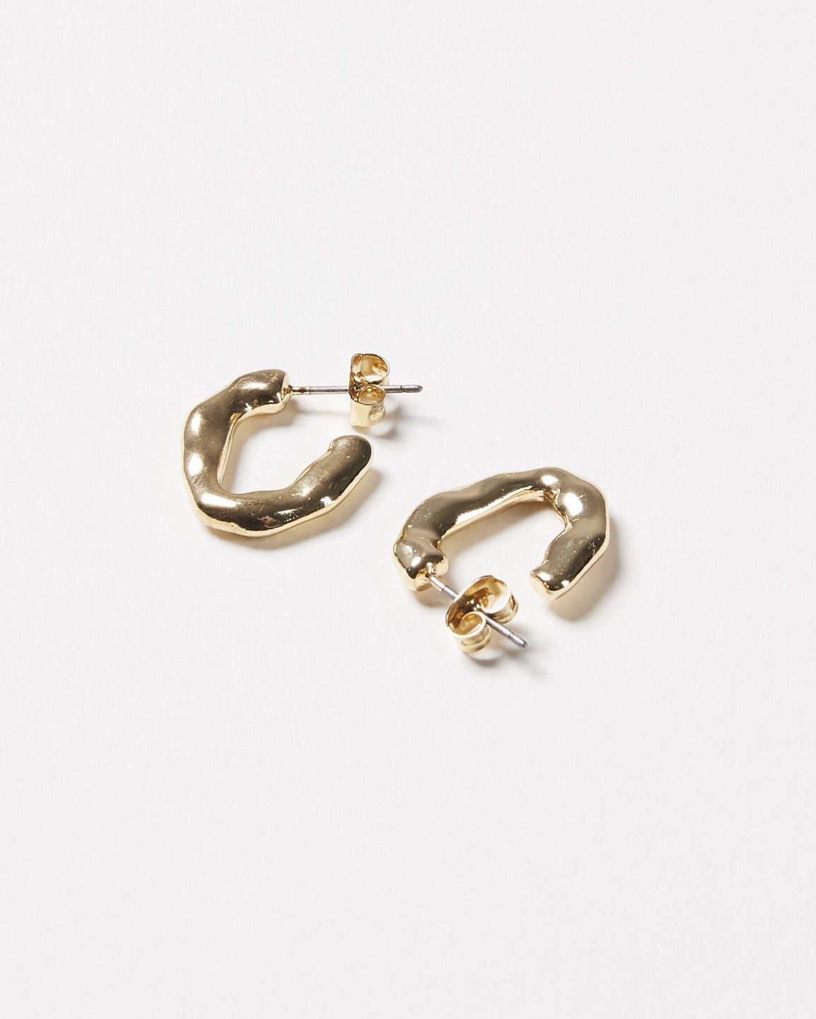 Molten Textured Golden Hoop Earrings Mini - Oliver Bonas