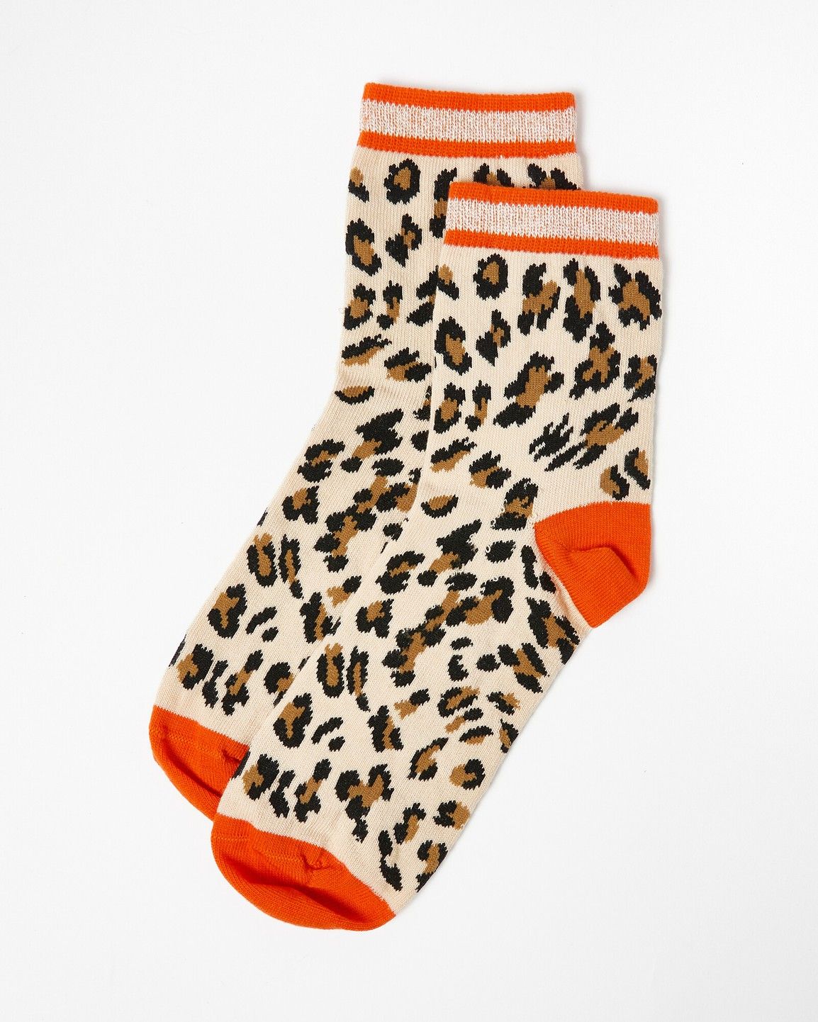 Brushed Animal Print Orange Cotton Ankle Socks Oliver Bonas
