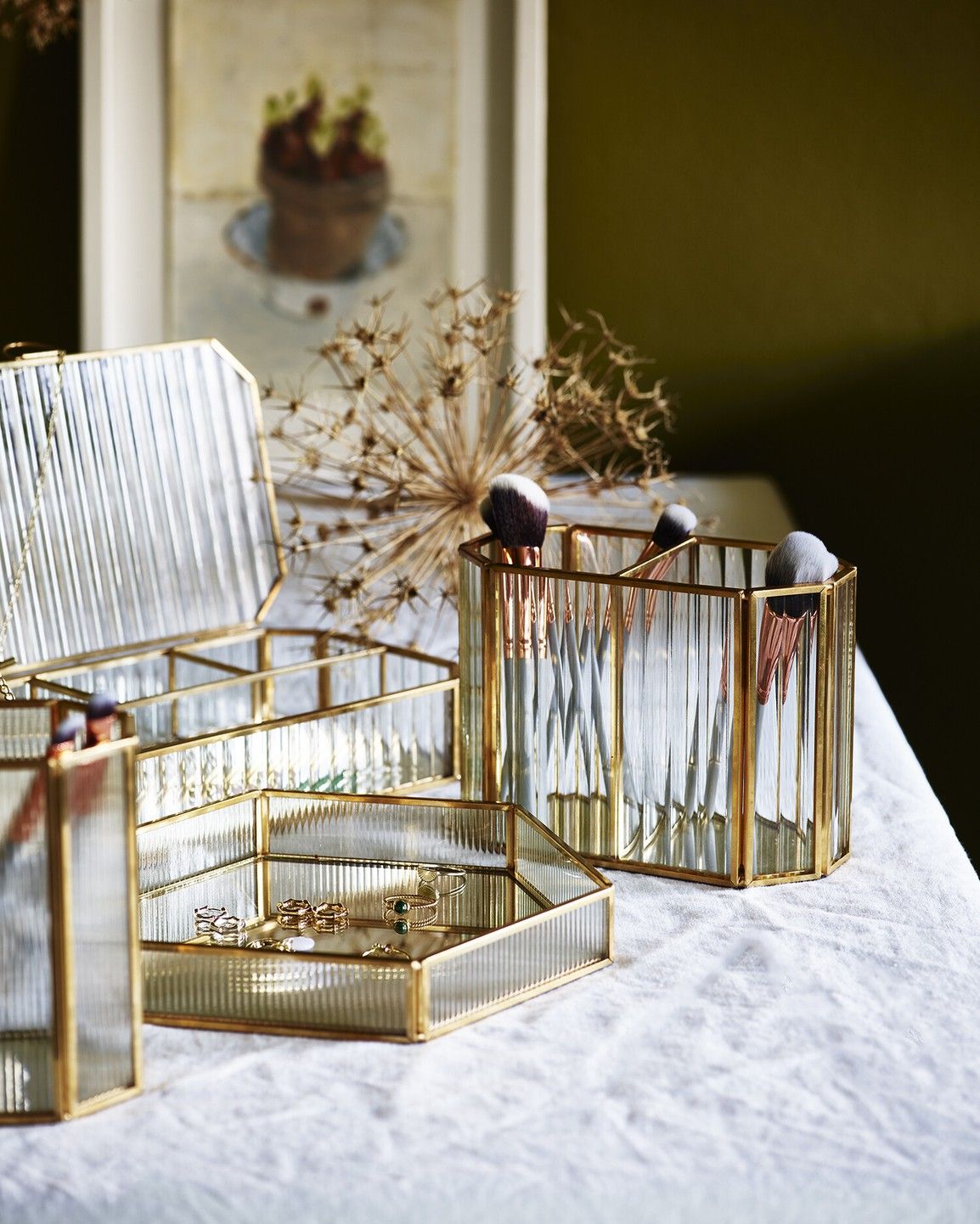 Loire Gold & Glass Double Brush Holder Oliver Bonas