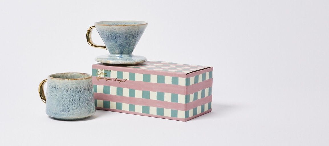 oliverbonas.com | Collette Blue Ceramic Coffee Dripper & Mug Set
