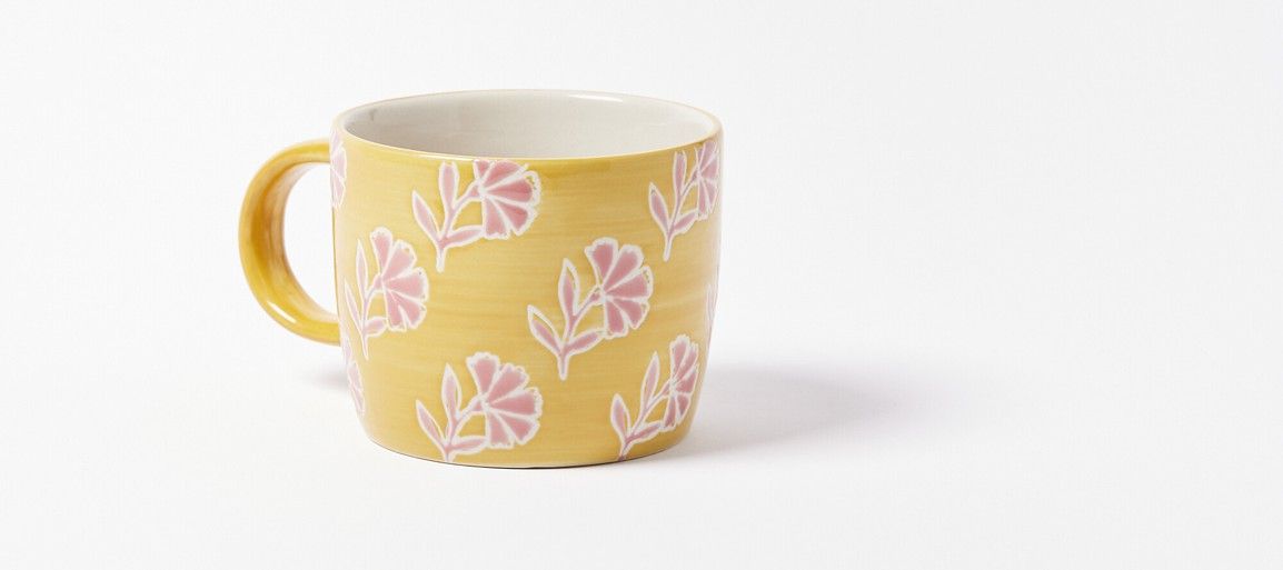 oliverbonas.com | Dahlia Floral Yellow Ceramic Mug