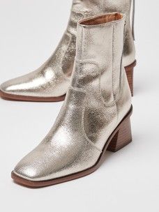 Oliver Bonas Women Snake Print Panel Brown Leather Boots