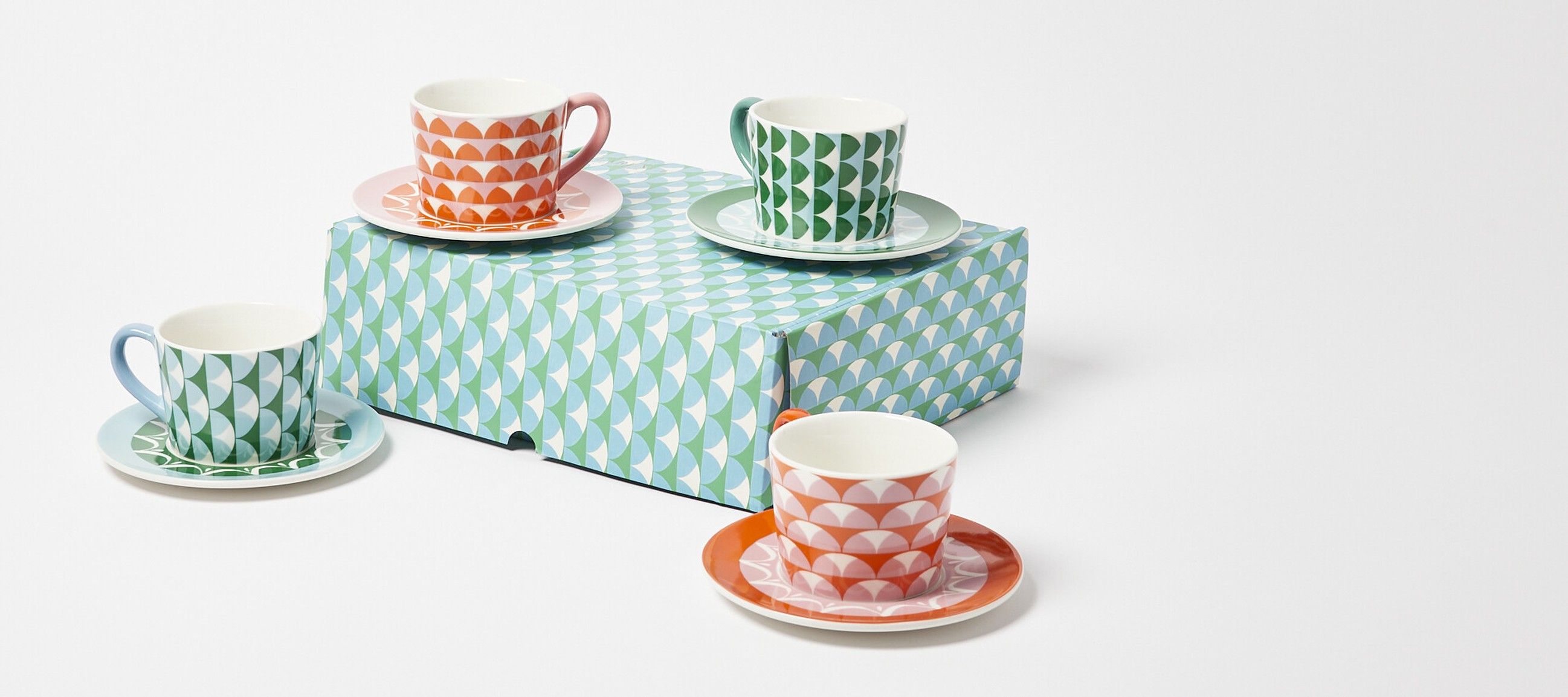 Clarence Ceramic Cups & Saucers Set of Four