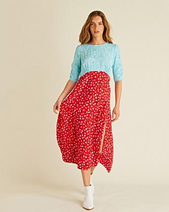 oliver bonas red ditsy floral dress