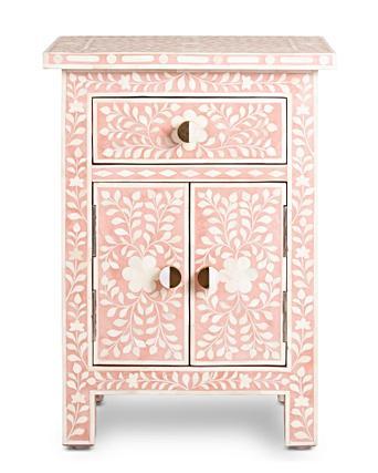Lohko Floral Inlay Pink Bedside Table Oliver Bonas