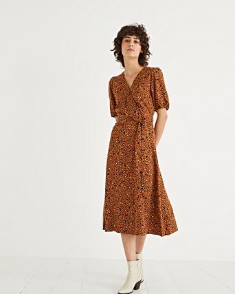 animal print wrap midi dress