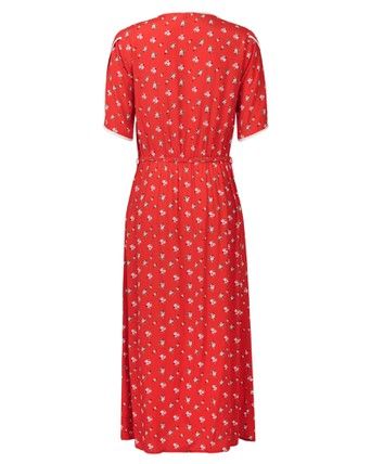 Ditsy Print Red Midi Dress | Oliver Bonas